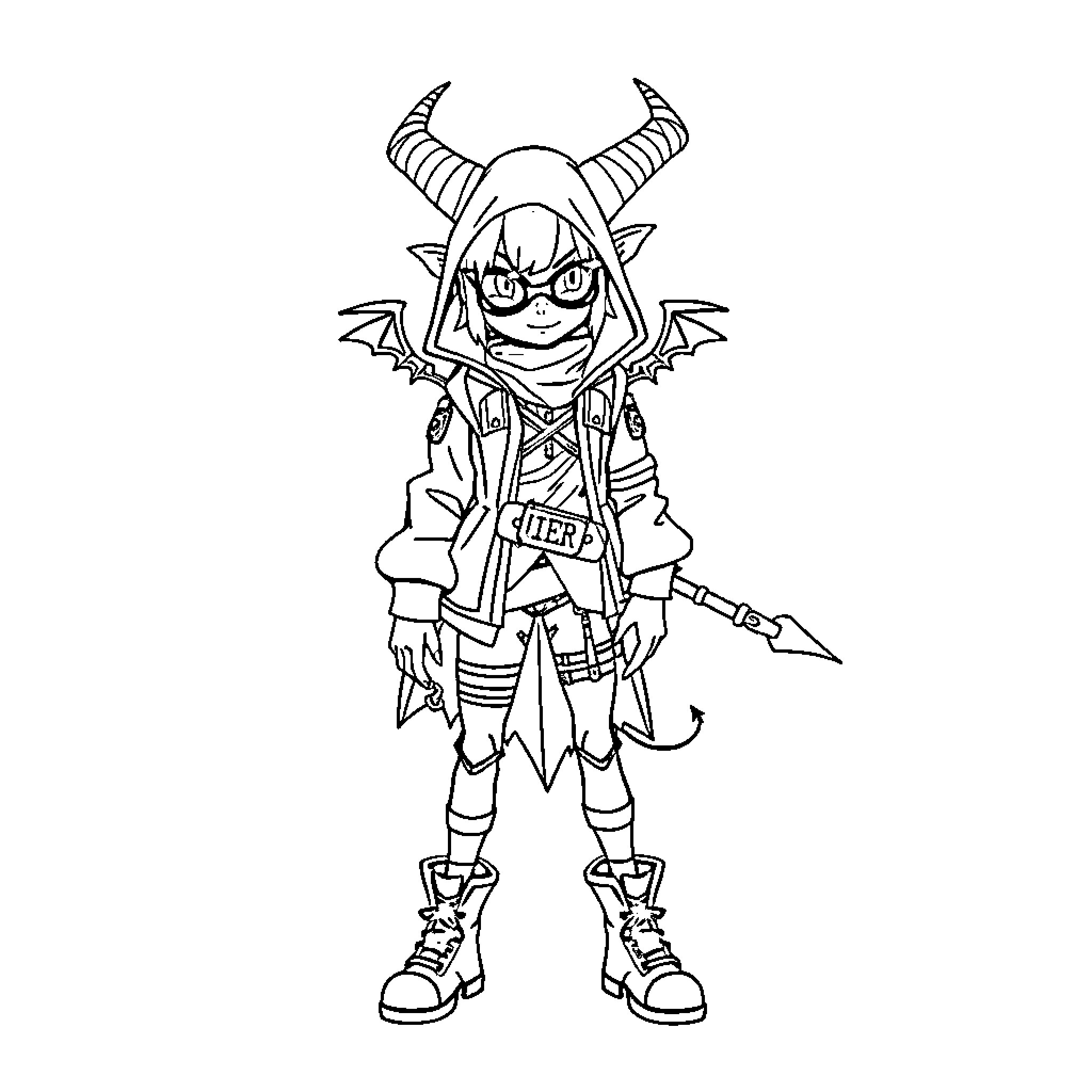 Demon Hunter in Fierce Battle Stance Coloring Page (free black-and-white line drawing printable PDF for all, from beginners to advanced learners, including children, teens, adults, and seniors)