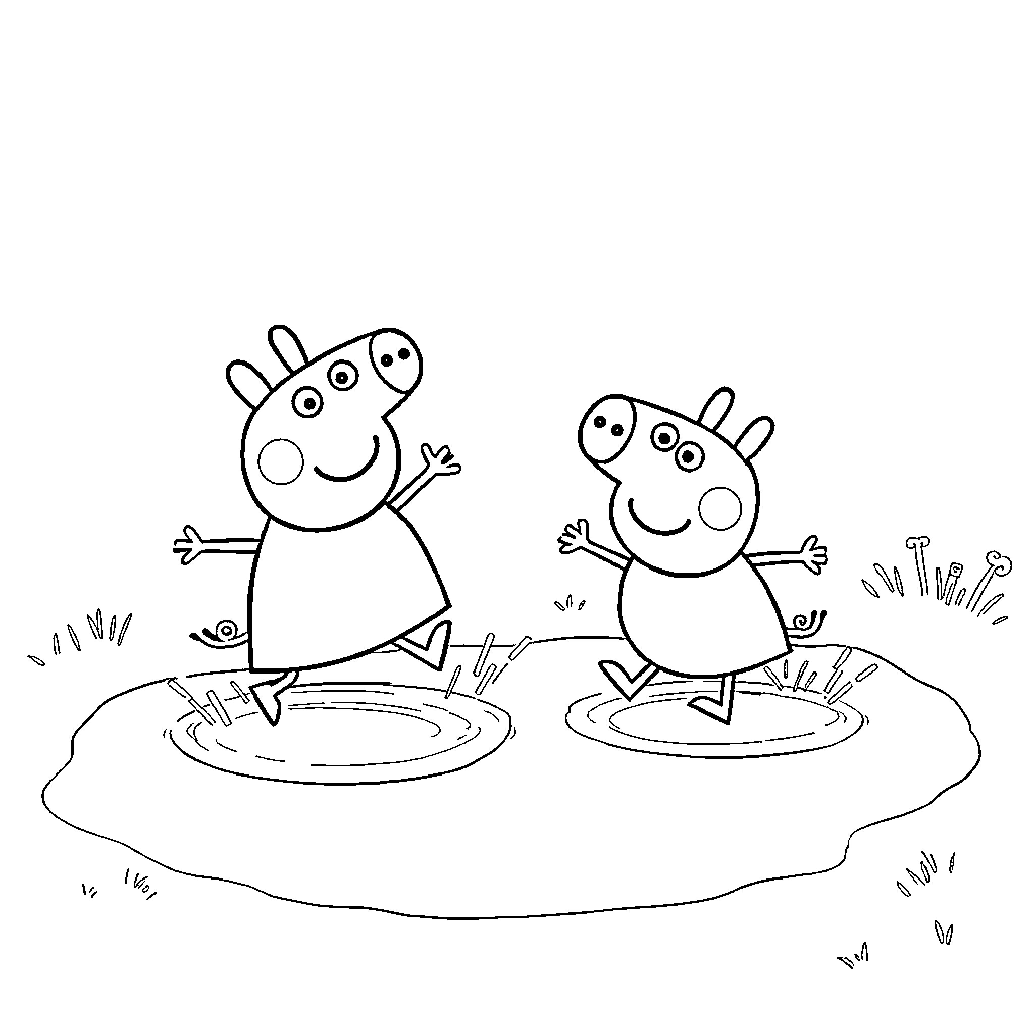 Peppa Pig and George playing joyfully in the park Coloring Page (free black-and-white line drawing printable PDF for all, from beginners to advanced learners, including children, teens, adults, and seniors)