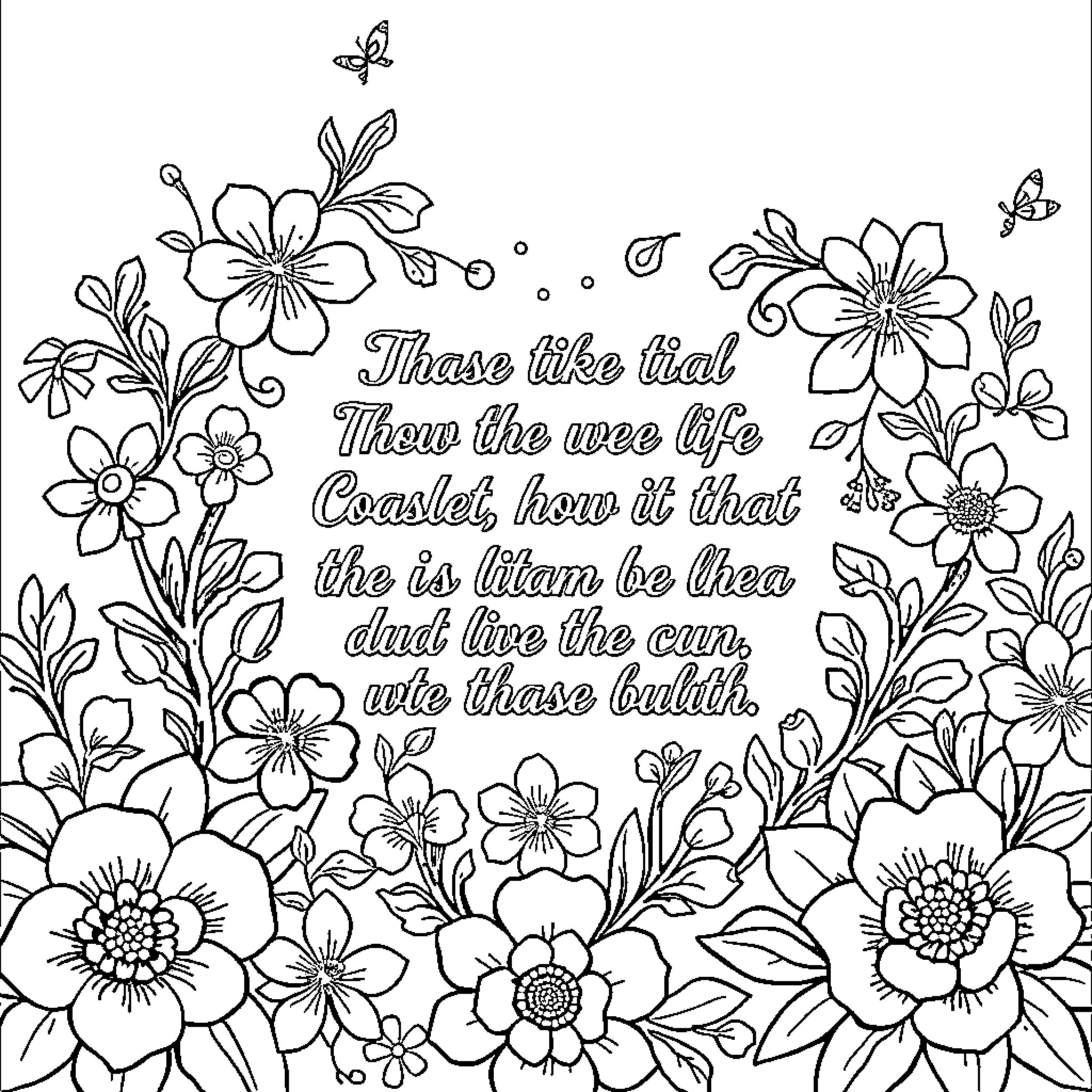 Bible Verse: Floral Illustration with Inspirational Quote Coloring Page (free black-and-white line drawing printable PDF for all, from beginners to advanced learners, including children, teens, adults, and seniors)