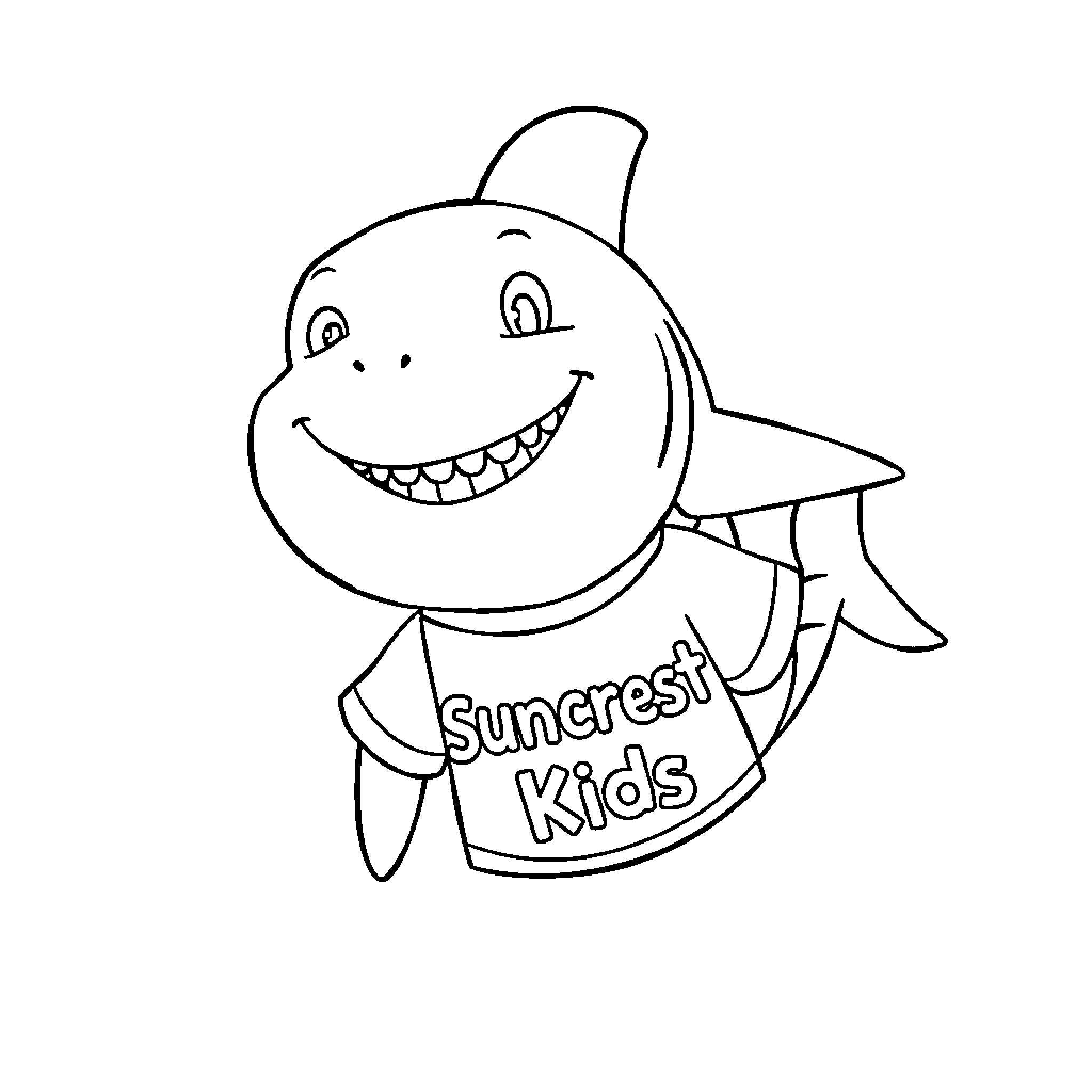 Shark promoting sun protection for kids Coloring Page (free black-and-white line drawing printable PDF for all, from beginners to advanced learners, including children, teens, adults, and seniors)