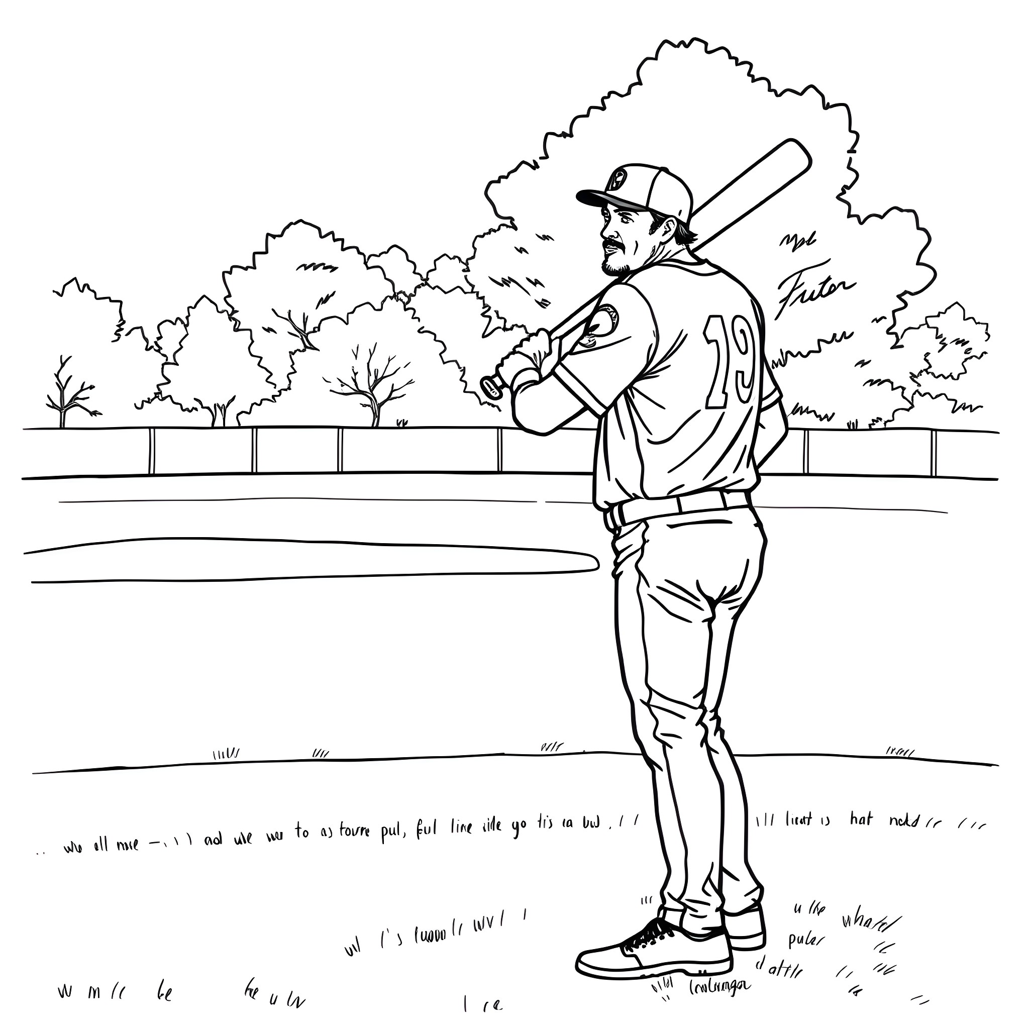 Stephen Crichton playing baseball on the field Coloring Page (free black-and-white line drawing printable PDF for all, from beginners to advanced learners, including children, teens, adults, and seniors)