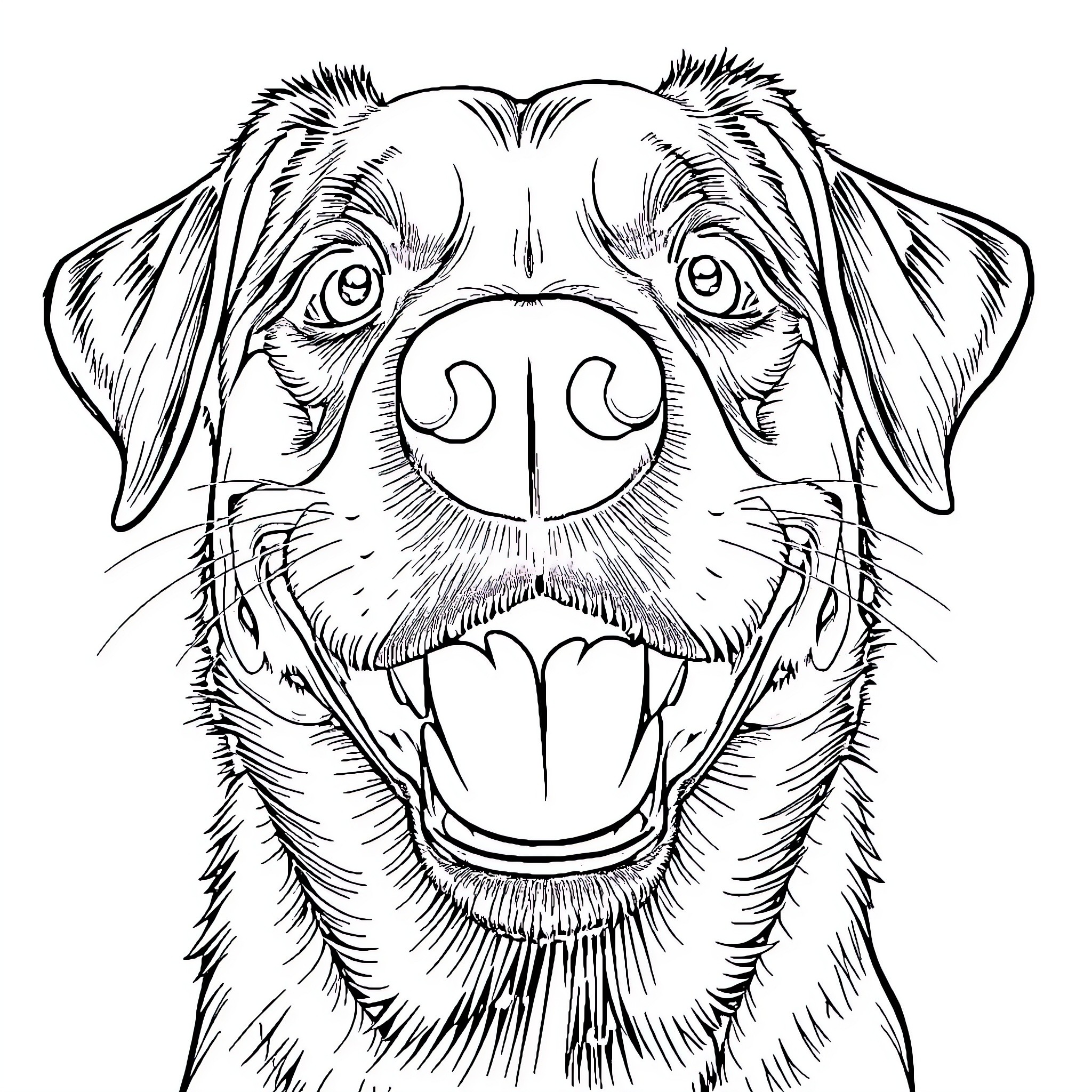 Dog with Friendly Expression Coloring Page (free black-and-white line drawing printable PDF for all, from beginners to advanced learners, including children, teens, adults, and seniors)