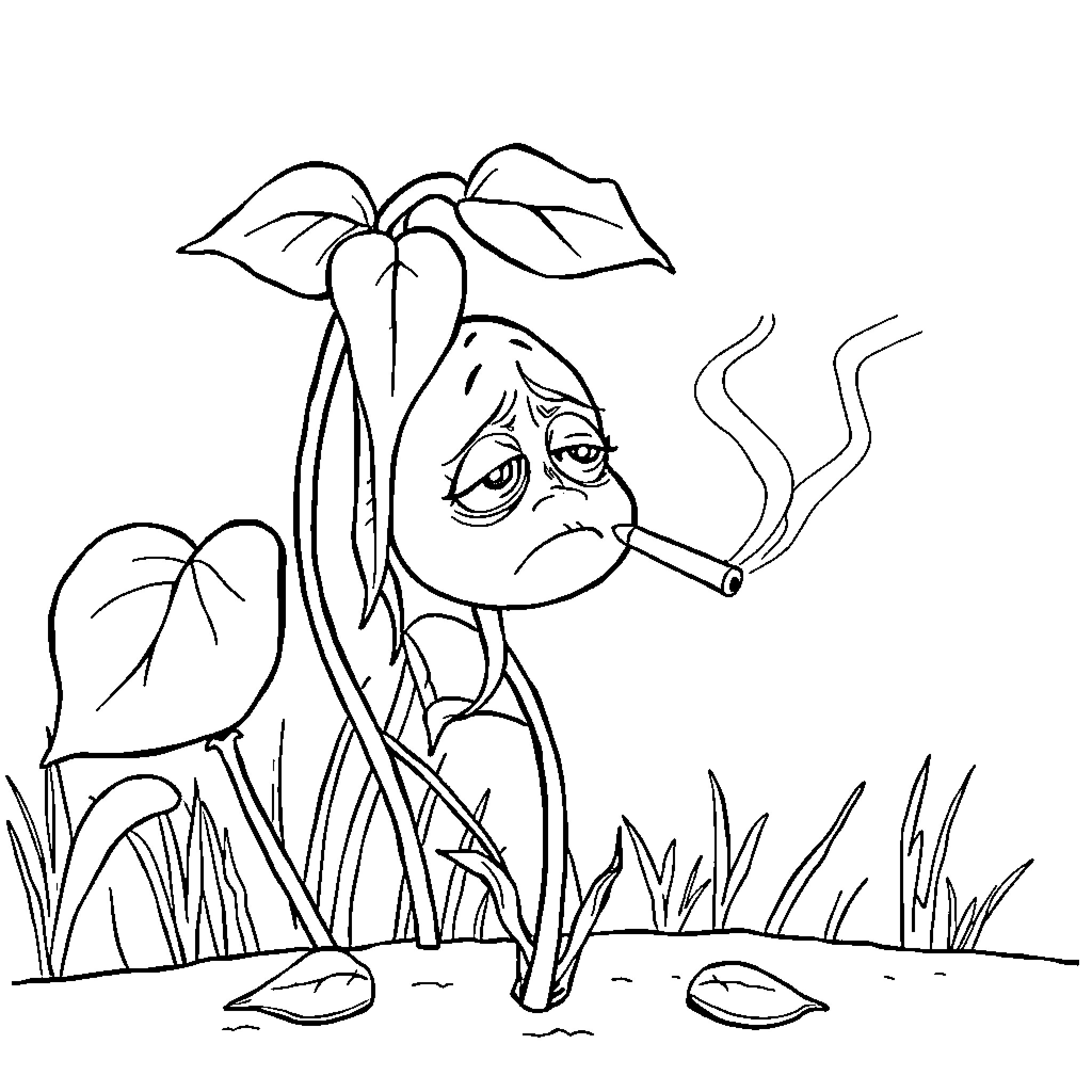 Peashooter feeling down in the dumps Coloring Page (free black-and-white line drawing printable PDF for all, from beginners to advanced learners, including children, teens, adults, and seniors)