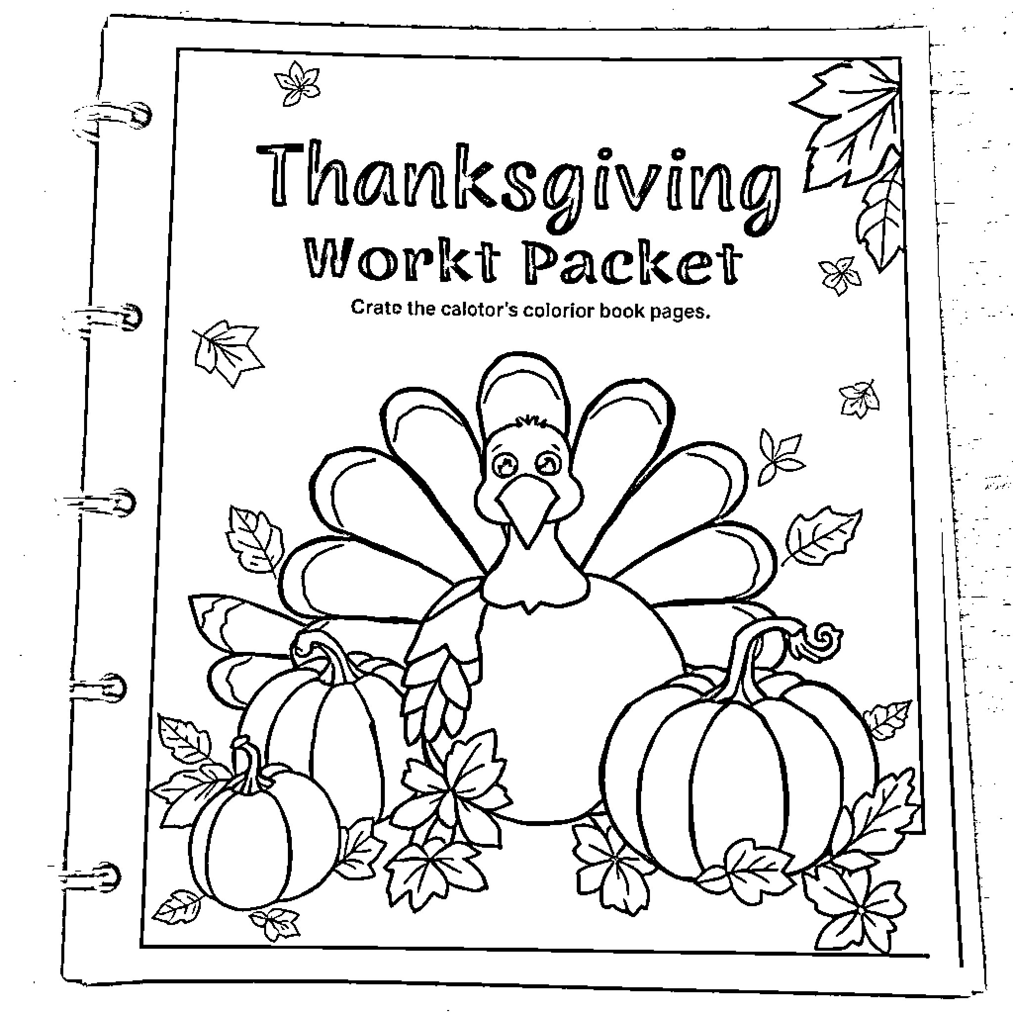 Thanksgiving Workbook Packet with Turkey and Pumpkins Coloring Page (free black-and-white line drawing printable PDF for all, from beginners to advanced learners, including children, teens, adults, and seniors)