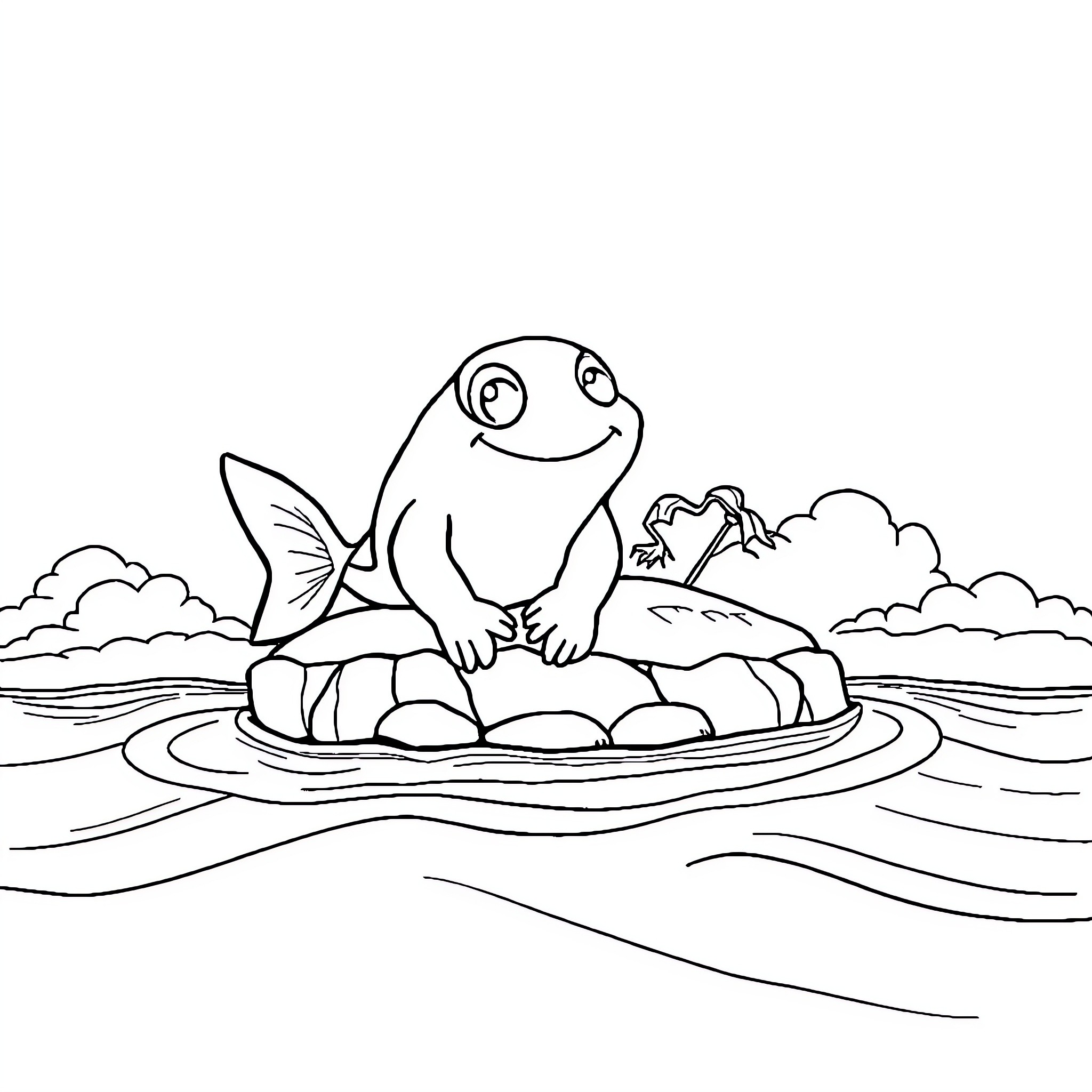 Seal enjoying nature on a rock in the water Coloring Page (free black-and-white line drawing printable PDF for all, from beginners to advanced learners, including children, teens, adults, and seniors)
