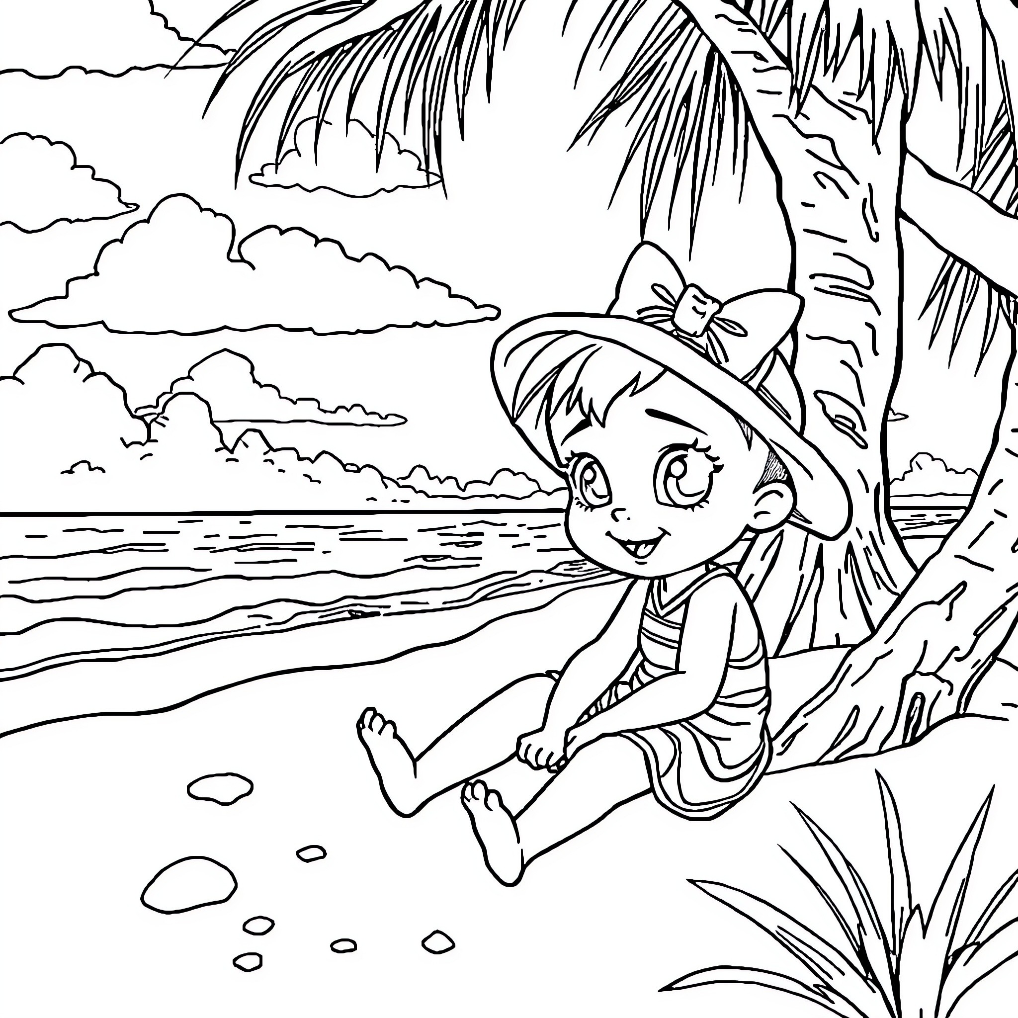Gabby's Tropical Adventure Coloring Page (free black-and-white line drawing printable PDF for all, from beginners to advanced learners, including children, teens, adults, and seniors)