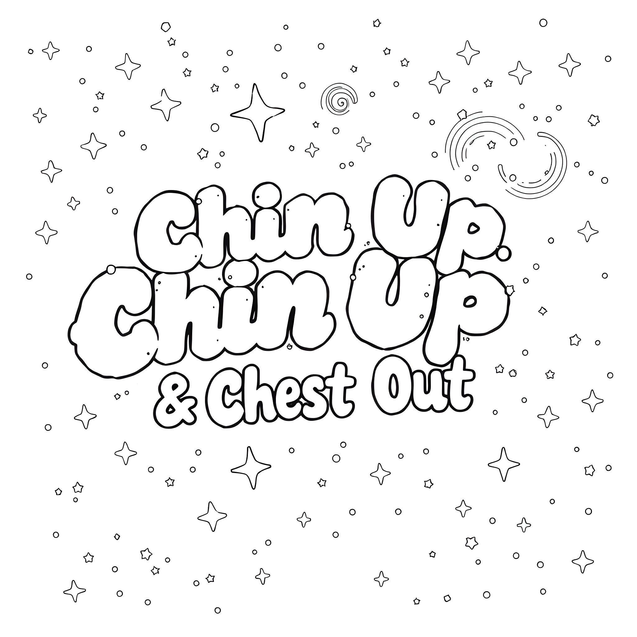 Cloud of whimsical stars and cosmic elements Coloring Page (free black-and-white line drawing printable PDF for all, from beginners to advanced learners, including children, teens, adults, and seniors)