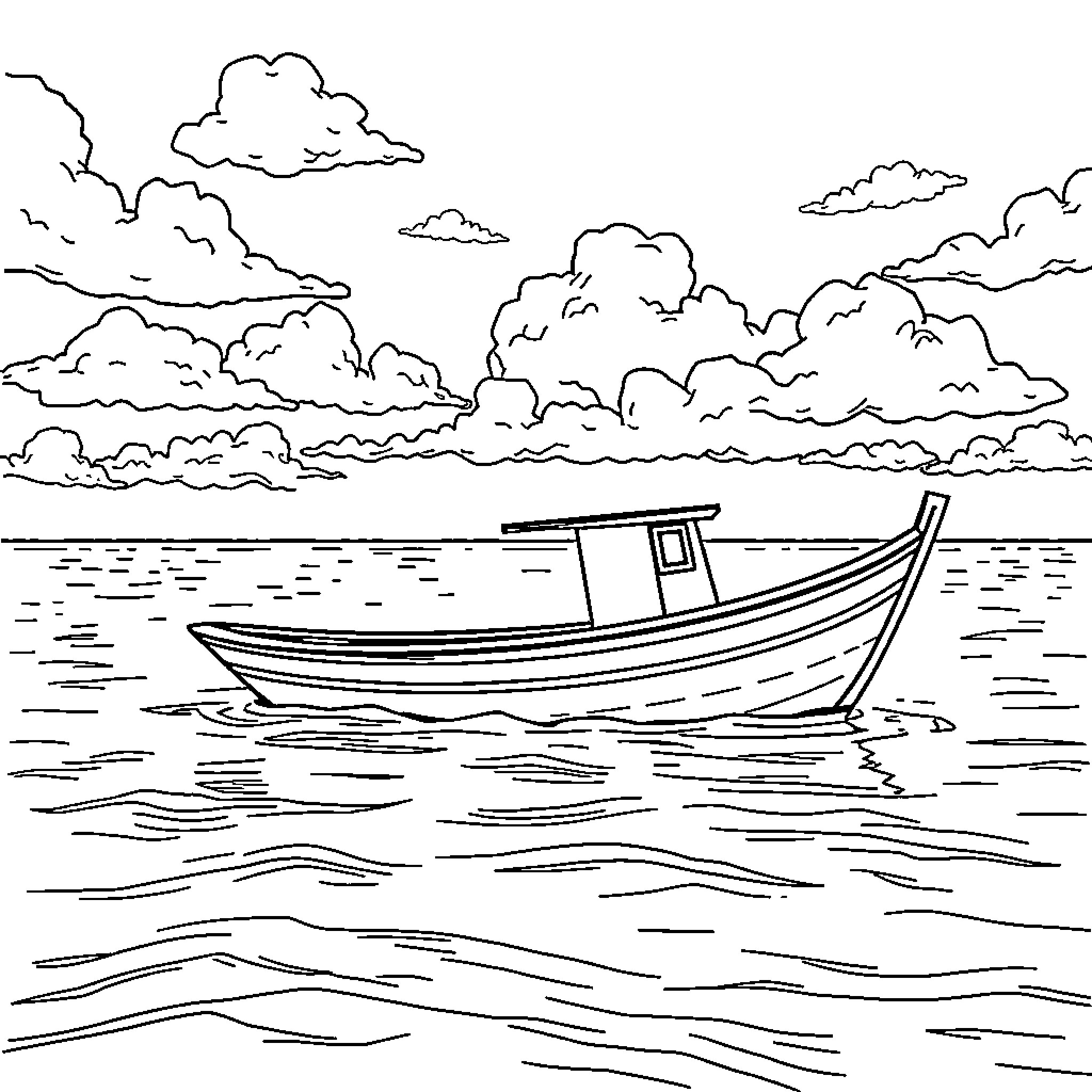 Tricana Poveira boat sailing on the open sea Coloring Page (free black-and-white line drawing printable PDF for all, from beginners to advanced learners, including children, teens, adults, and seniors)