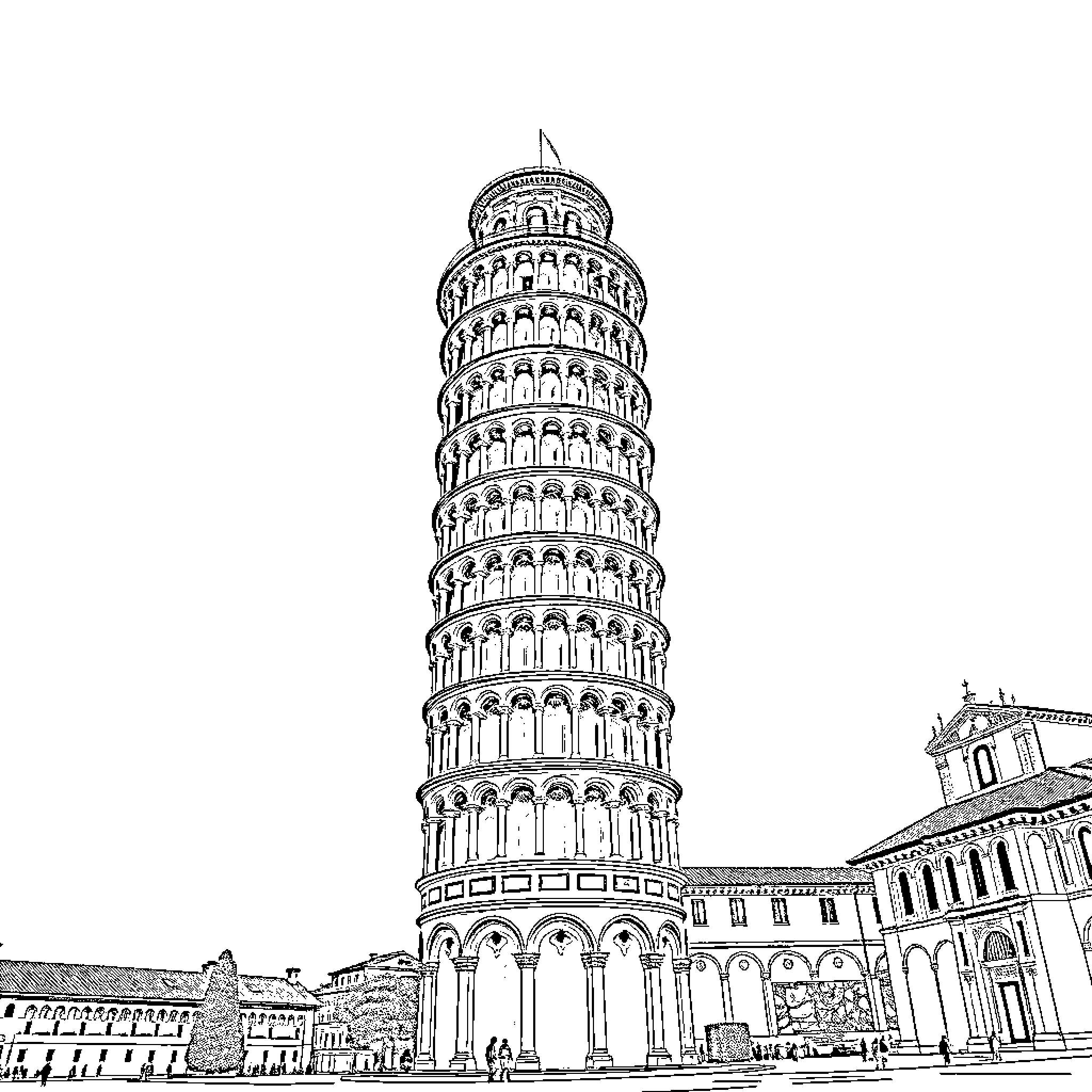 Tower of architectural grandeur and history Coloring Page (free black-and-white line drawing printable PDF for all, from beginners to advanced learners, including children, teens, adults, and seniors)