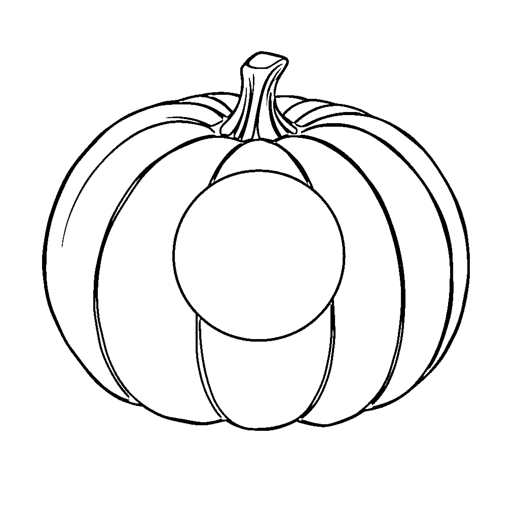 Pumpkin outlined in simple black and white Coloring Page (free black-and-white line drawing printable PDF for all, from beginners to advanced learners, including children, teens, adults, and seniors)