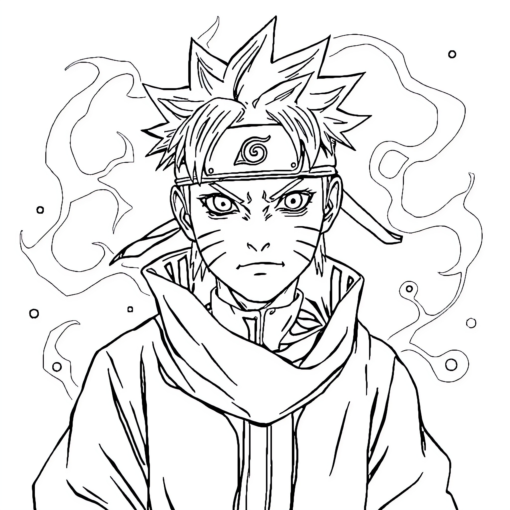Naruto's Determined Ninja Stare Coloring Page (free black-and-white line drawing printable PDF for all, from beginners to advanced learners, including children, teens, adults, and seniors)