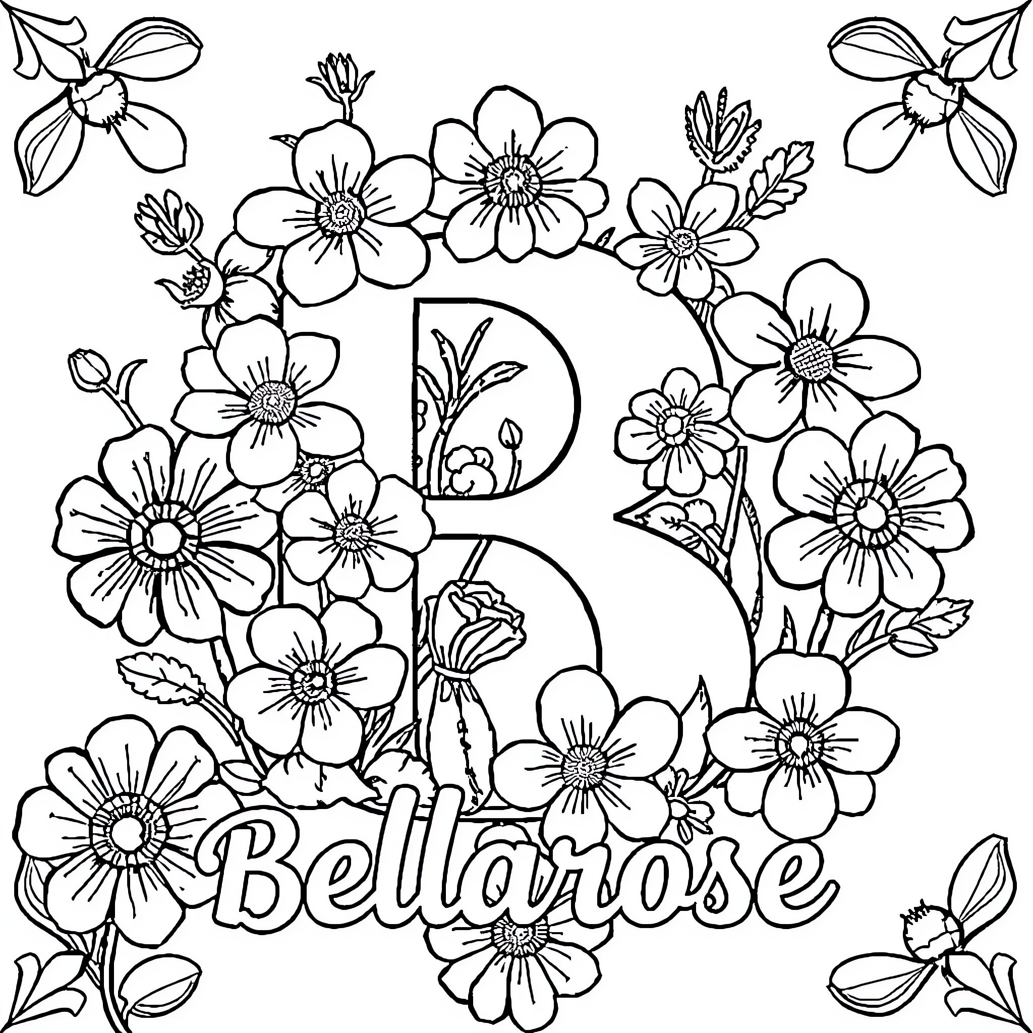 Beautiful Blossoms in Bloom Coloring Page (free black-and-white line drawing printable PDF for all, from beginners to advanced learners, including children, teens, adults, and seniors)