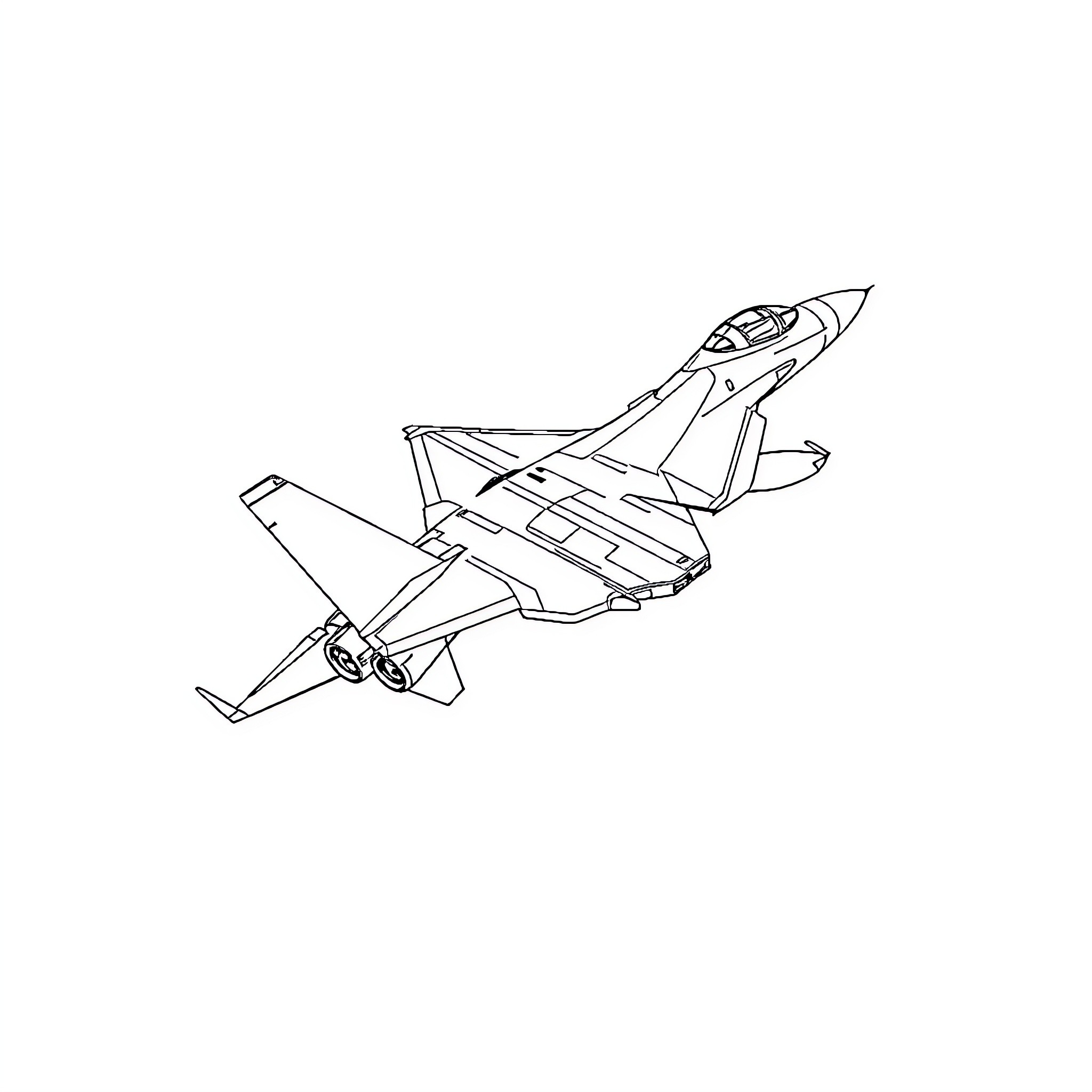 Su-35 fighter jet in flight Coloring Page (free black-and-white line drawing printable PDF for all, from beginners to advanced learners, including children, teens, adults, and seniors)