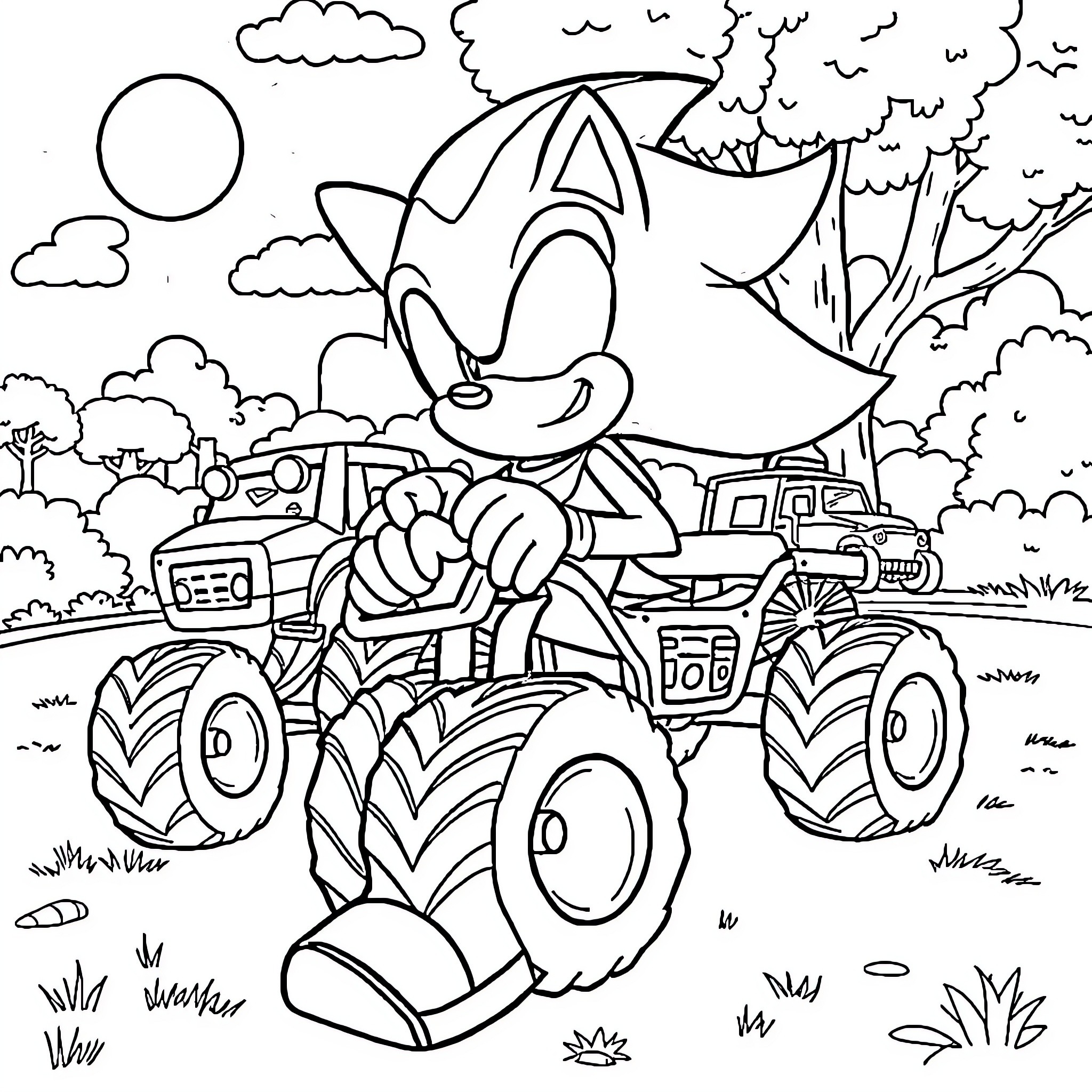 Shadow of Playful Adventure on the Countryside Coloring Page (free black-and-white line drawing printable PDF for all, from beginners to advanced learners, including children, teens, adults, and seniors)