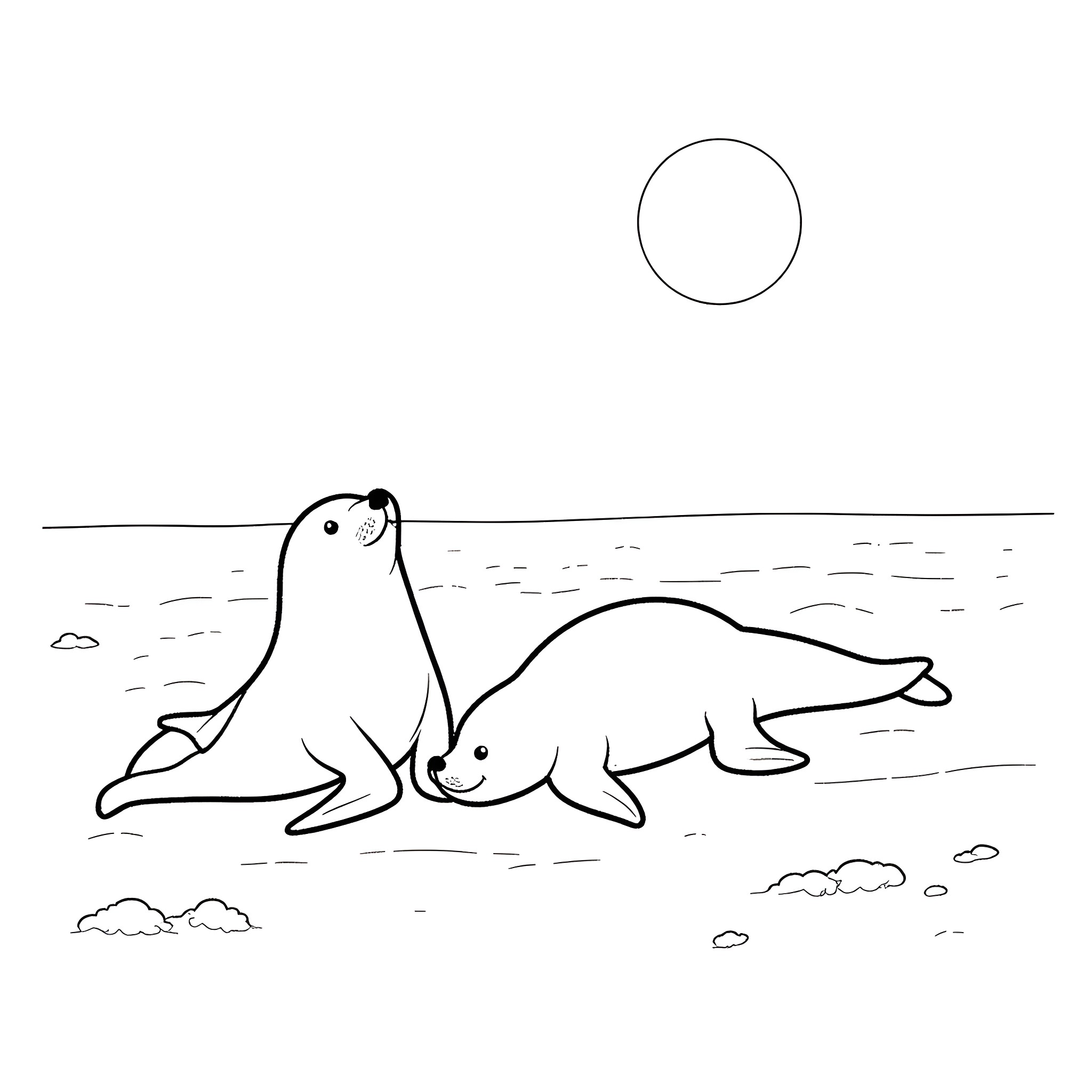 Seal resting peacefully on the beach Coloring Page (free black-and-white line drawing printable PDF for all, from beginners to advanced learners, including children, teens, adults, and seniors)