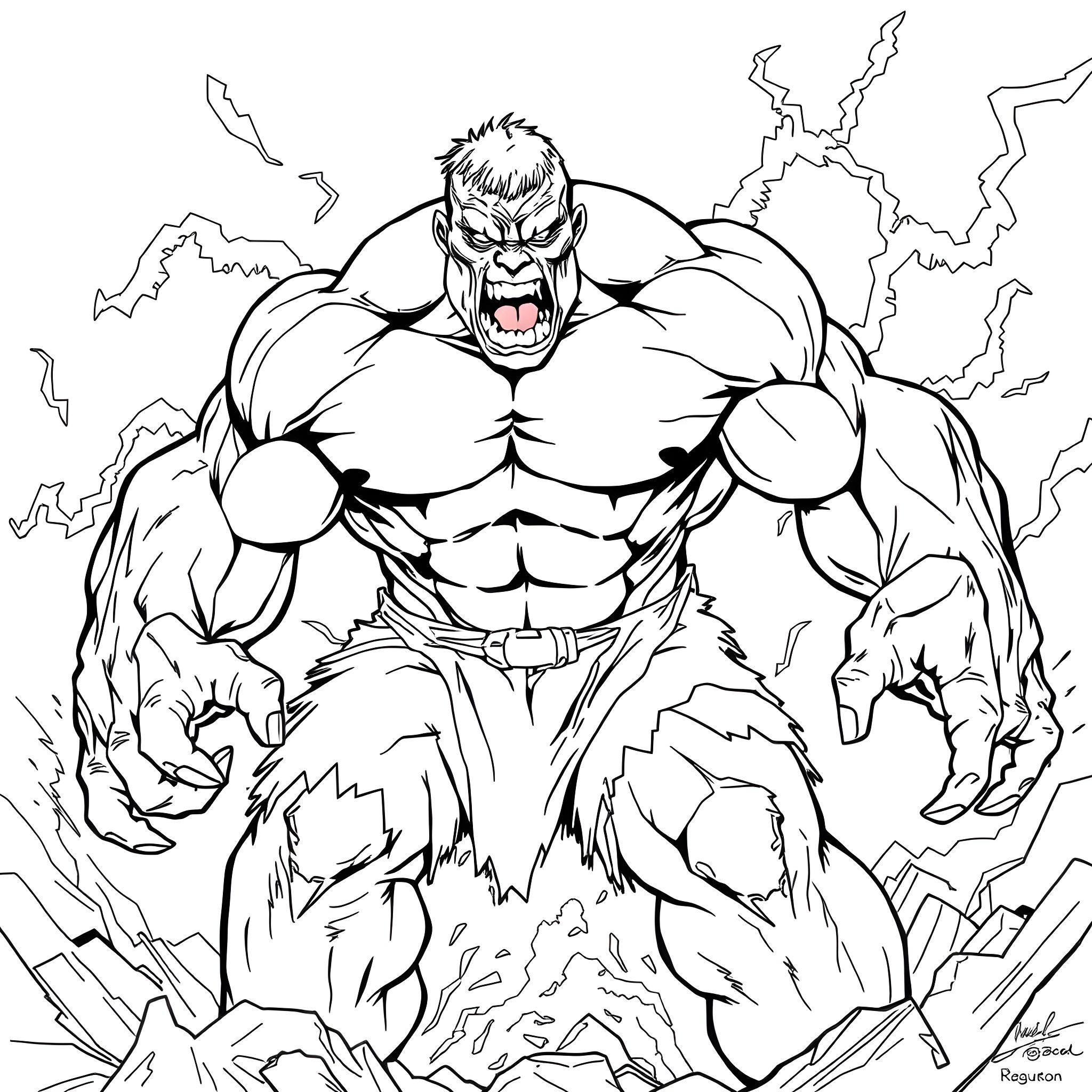 Solomon Grundy Emerging with Mighty Strength and Fury Coloring Page (free black-and-white line drawing printable PDF for all, from beginners to advanced learners, including children, teens, adults, and seniors)