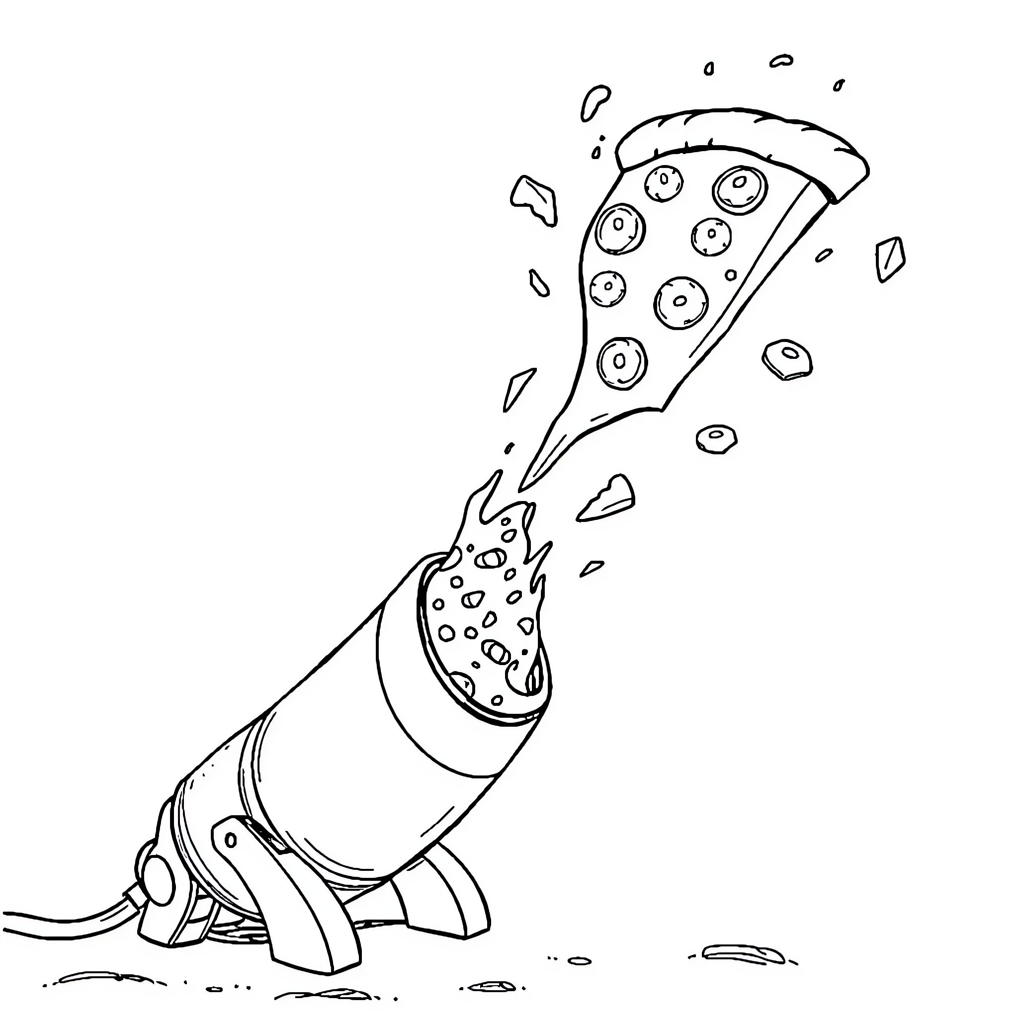 Pizza Party with Playful Squirts Coloring Page (free black-and-white line drawing printable PDF for all, from beginners to advanced learners, including children, teens, adults, and seniors)