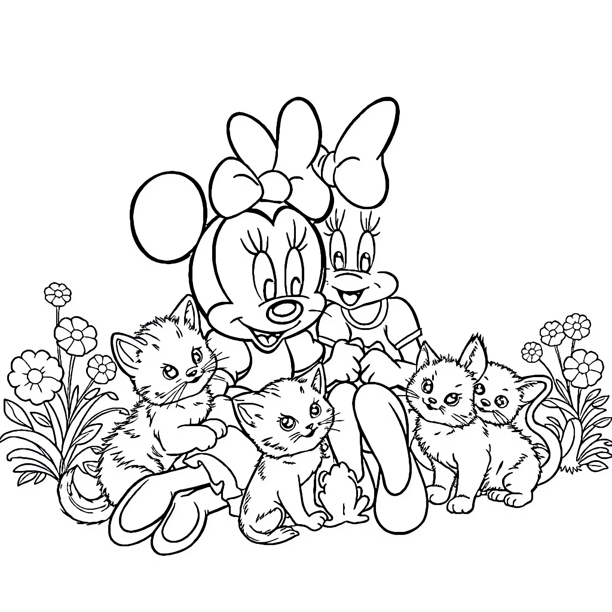 Gabby's playful animal friends in the garden Coloring Page (free black-and-white line drawing printable PDF for all, from beginners to advanced learners, including children, teens, adults, and seniors)