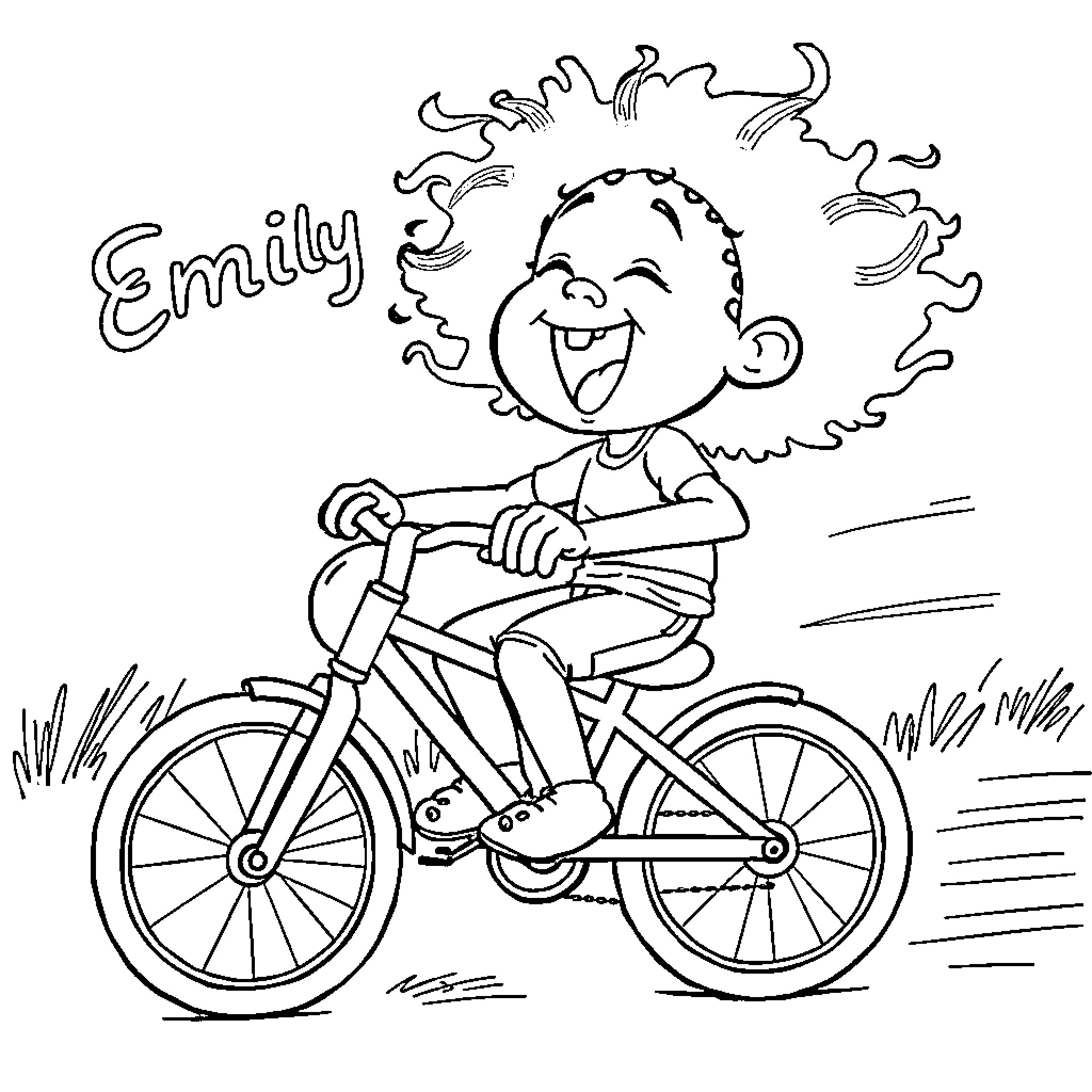 Labubu riding a bicycle with joy Coloring Page (free black-and-white line drawing printable PDF for all, from beginners to advanced learners, including children, teens, adults, and seniors)