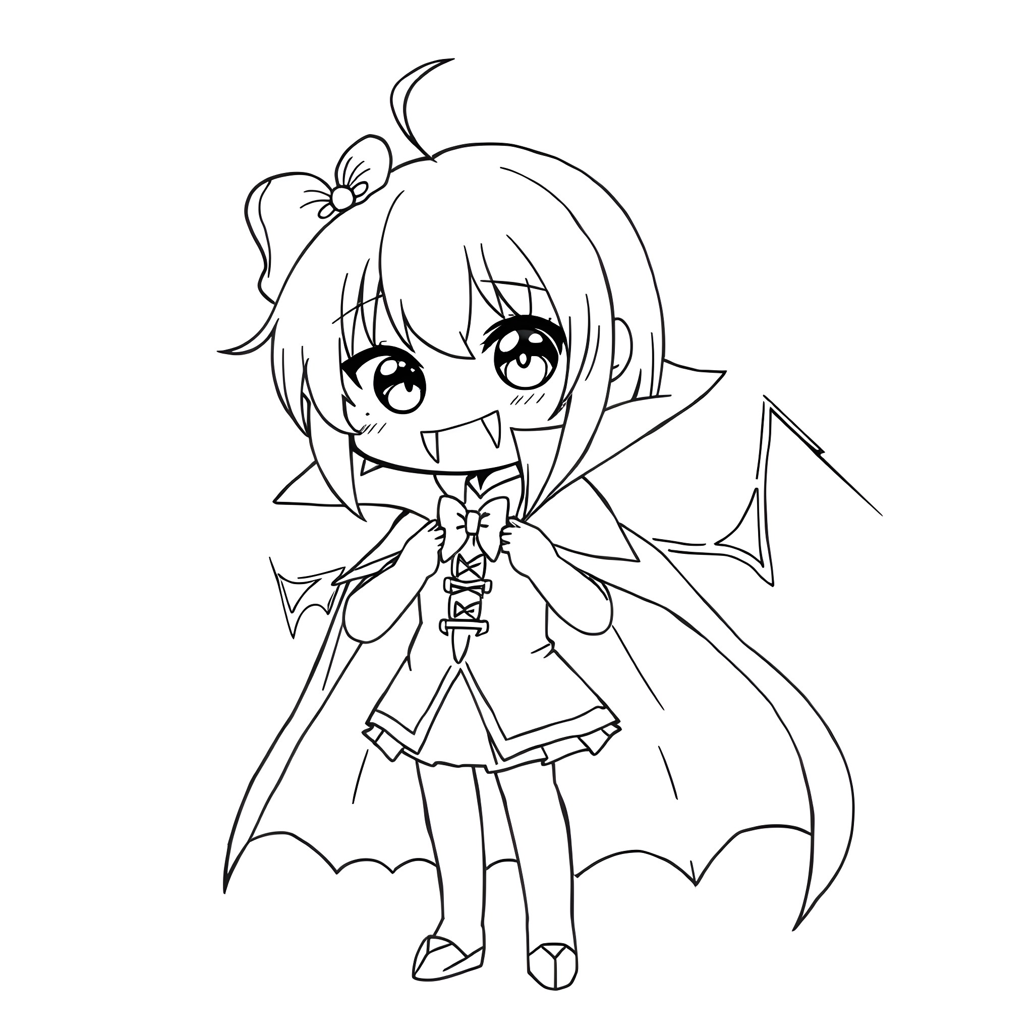 Mitsuri Kanroji in Cute Anime Chibi Style Coloring Page (free black-and-white line drawing printable PDF for all, from beginners to advanced learners, including children, teens, adults, and seniors)