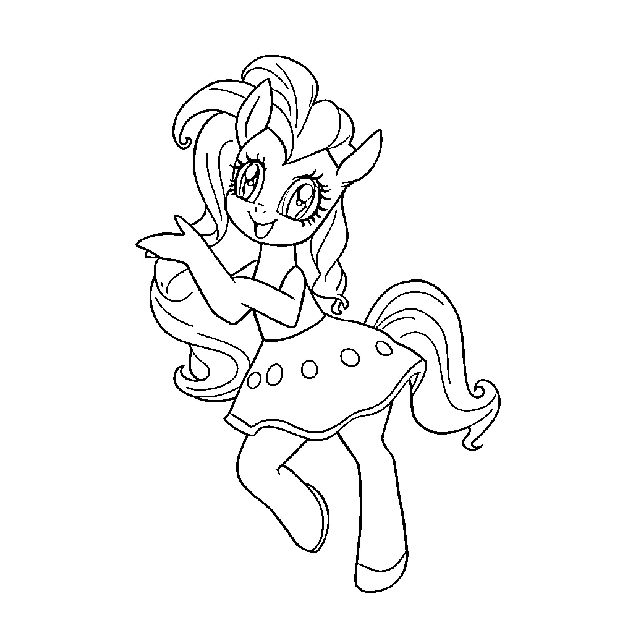 Pinkie Pie dancing excitedly in colorful outfit Coloring Page (free black-and-white line drawing printable PDF for all, from beginners to advanced learners, including children, teens, adults, and seniors)