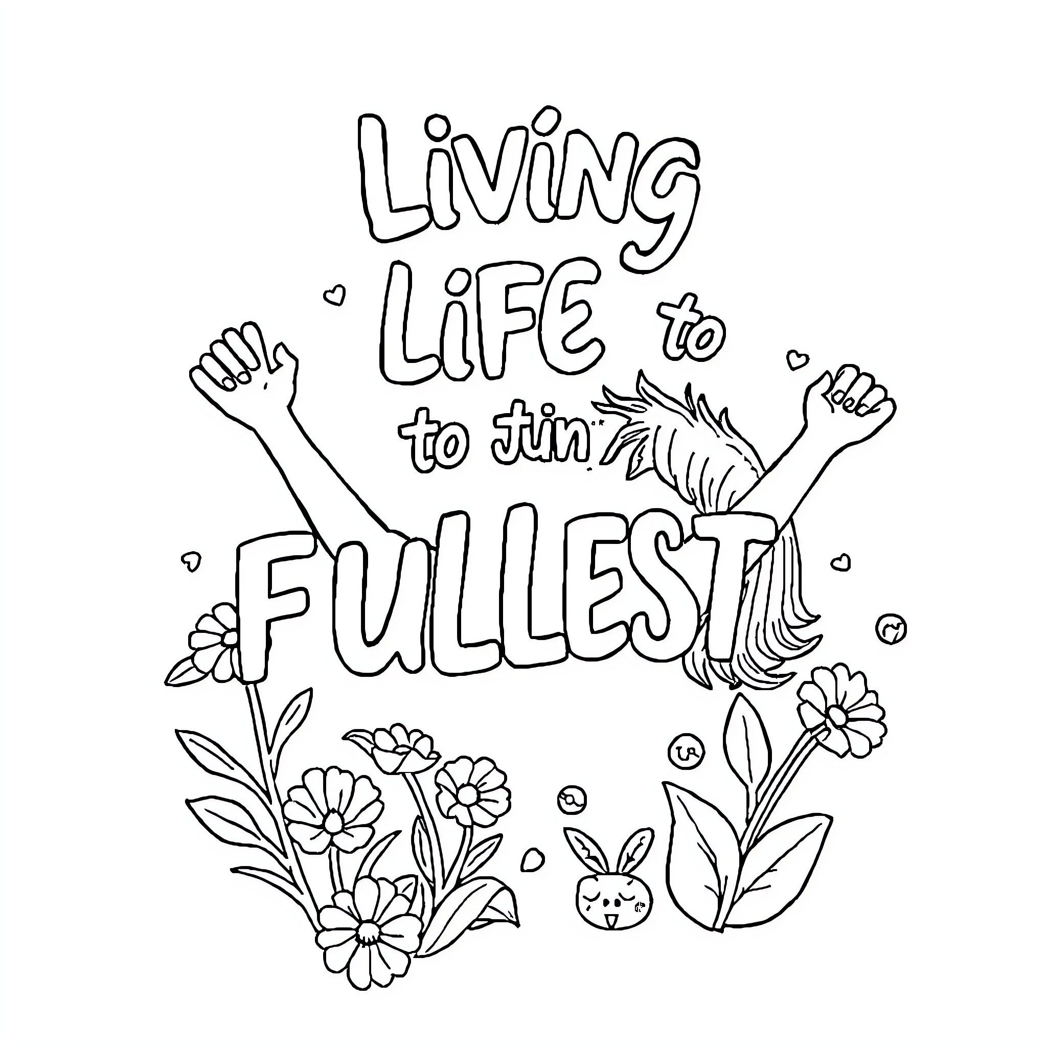 Life Living to the Fullest Coloring Page (free black-and-white line drawing printable PDF for all, from beginners to advanced learners, including children, teens, adults, and seniors)