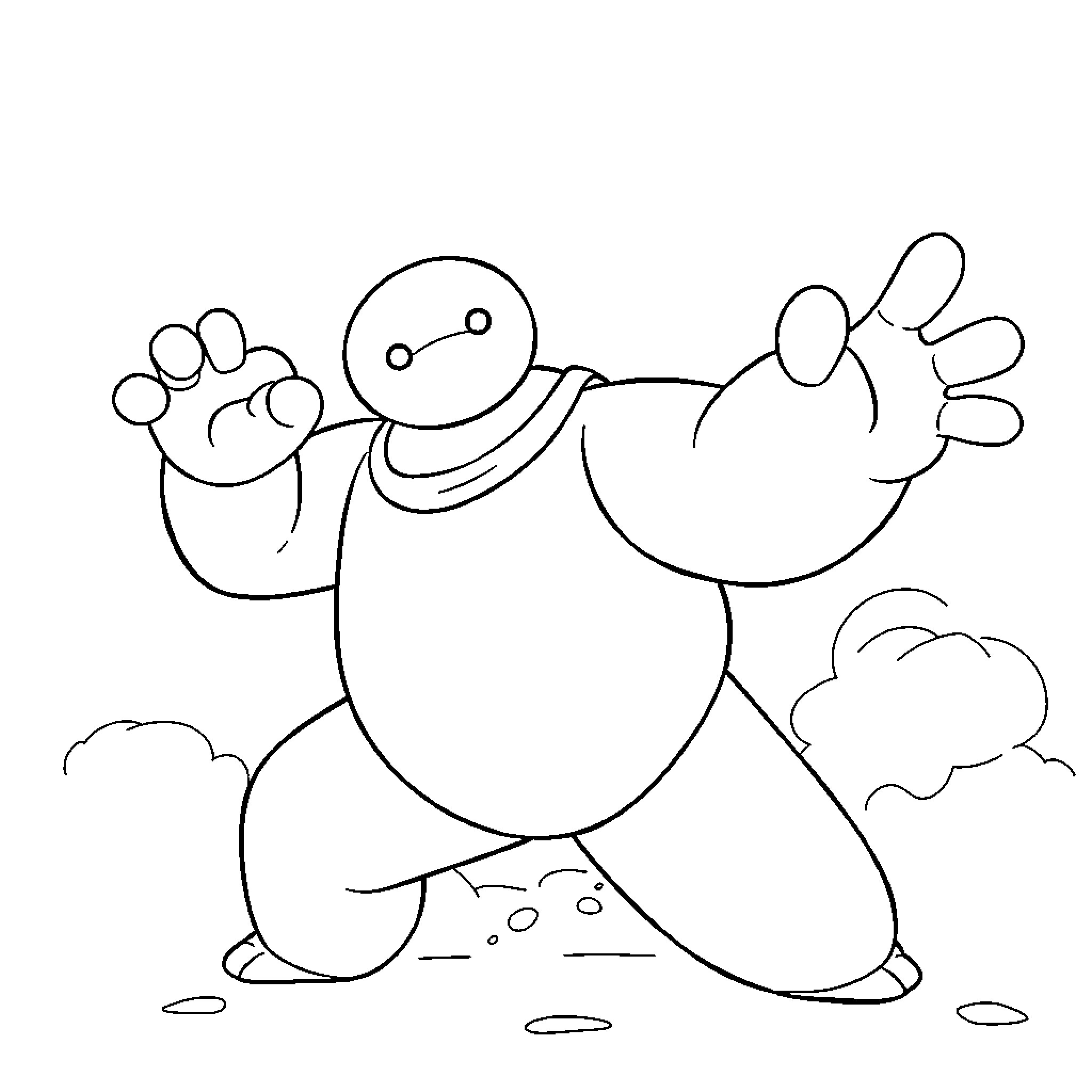 Baymax embracing and expressing joy Coloring Page (free black-and-white line drawing printable PDF for all, from beginners to advanced learners, including children, teens, adults, and seniors)