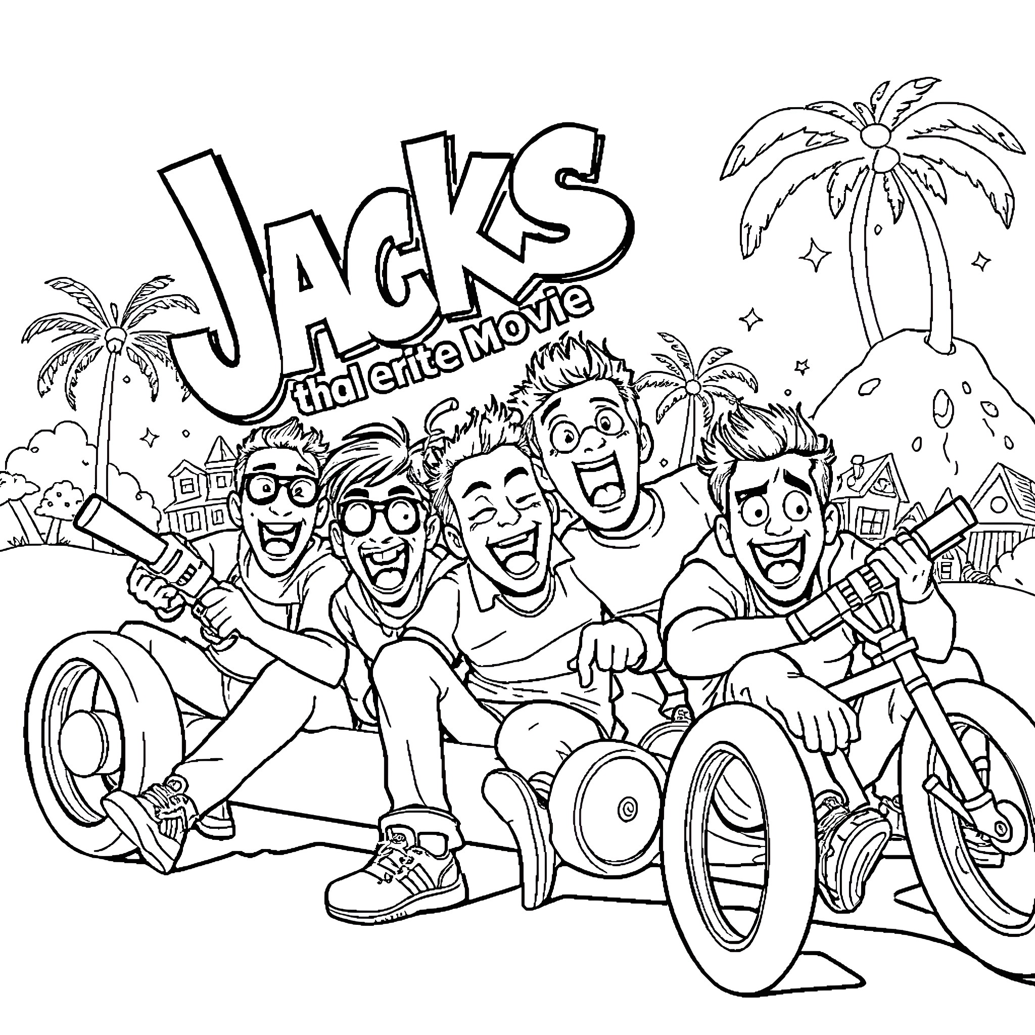 Jackass the retiree movie Coloring Page (free black-and-white line drawing printable PDF for all, from beginners to advanced learners, including children, teens, adults, and seniors)