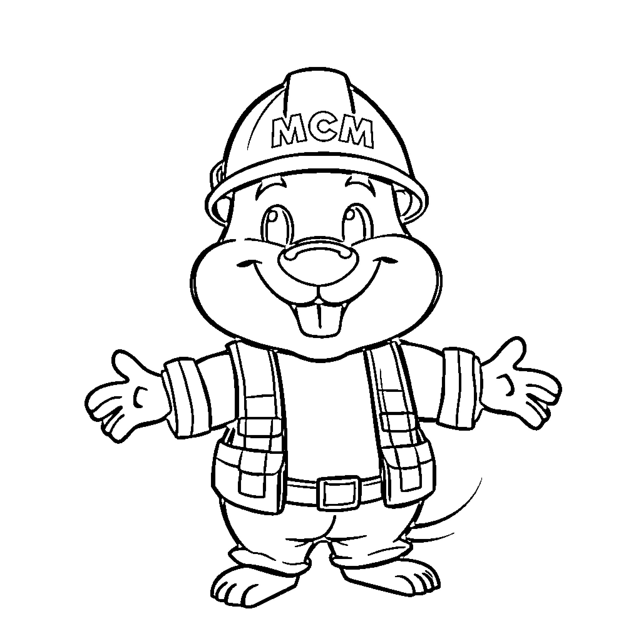Beaver construction worker with friendly expression Coloring Page (free black-and-white line drawing printable PDF for all, from beginners to advanced learners, including children, teens, adults, and seniors)