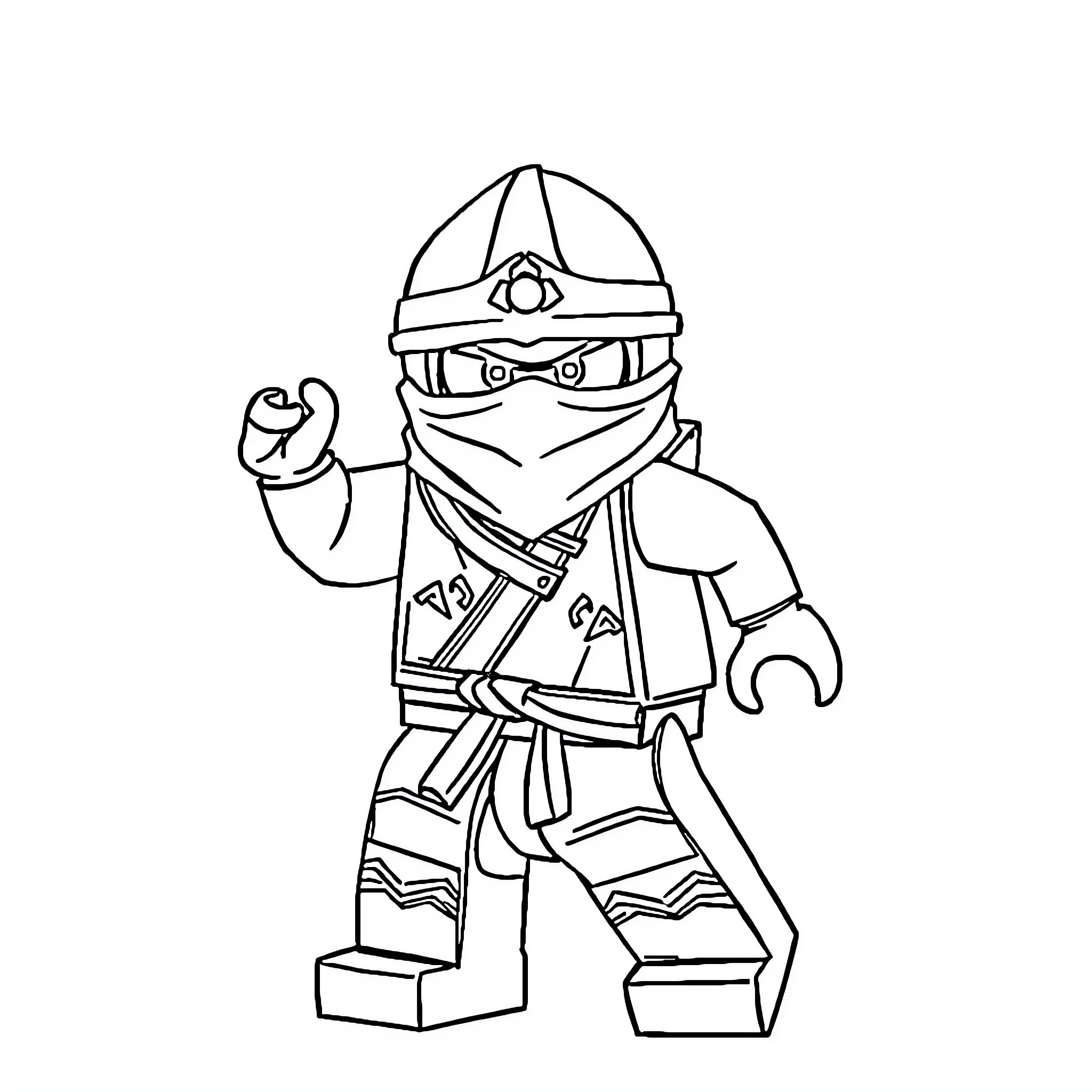 Ninjago warrior in fighting stance Coloring Page (free black-and-white line drawing printable PDF for all, from beginners to advanced learners, including children, teens, adults, and seniors)