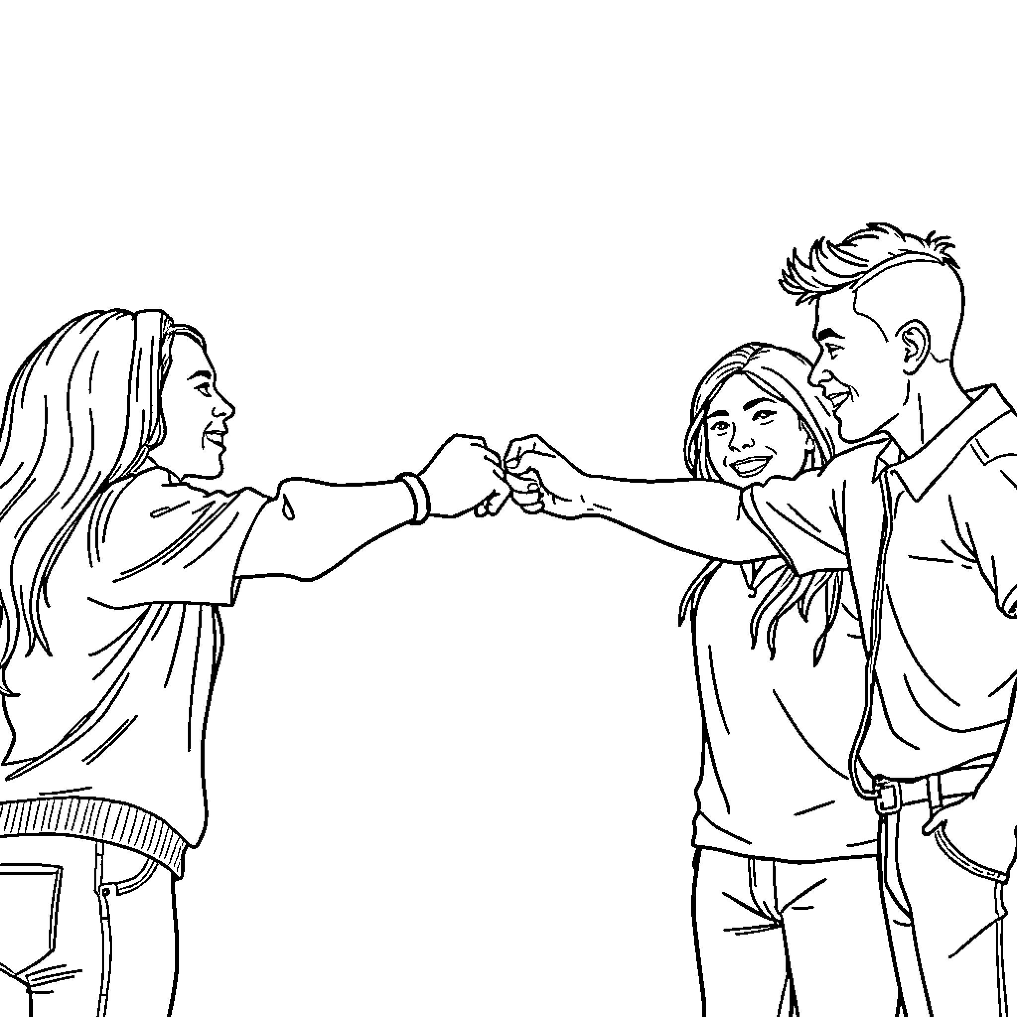 Respect and Unity Among Friends Coloring Page (free black-and-white line drawing printable PDF for all, from beginners to advanced learners, including children, teens, adults, and seniors)