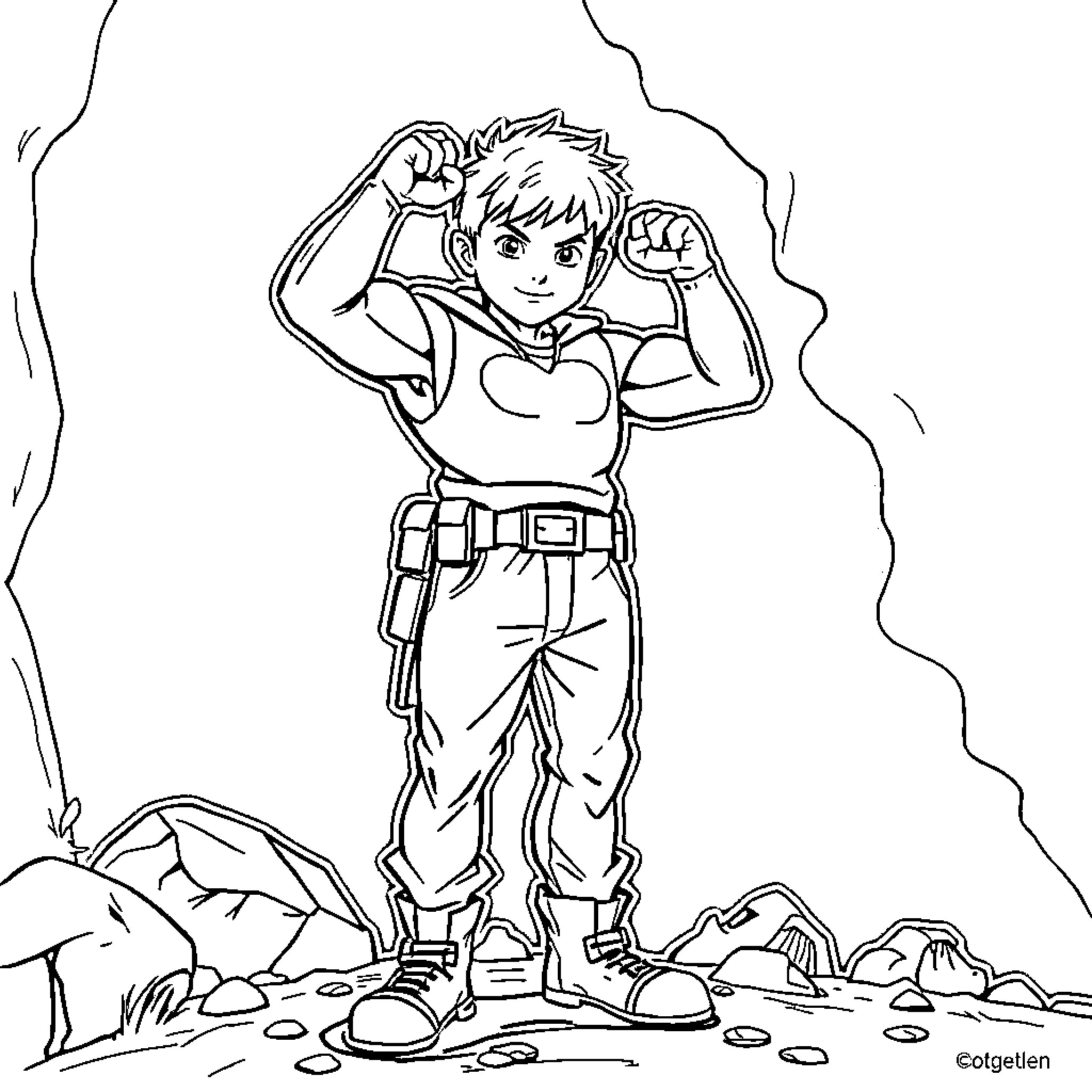 Cookie Character's Adventure in the Wild Coloring Page (free black-and-white line drawing printable PDF for all, from beginners to advanced learners, including children, teens, adults, and seniors)