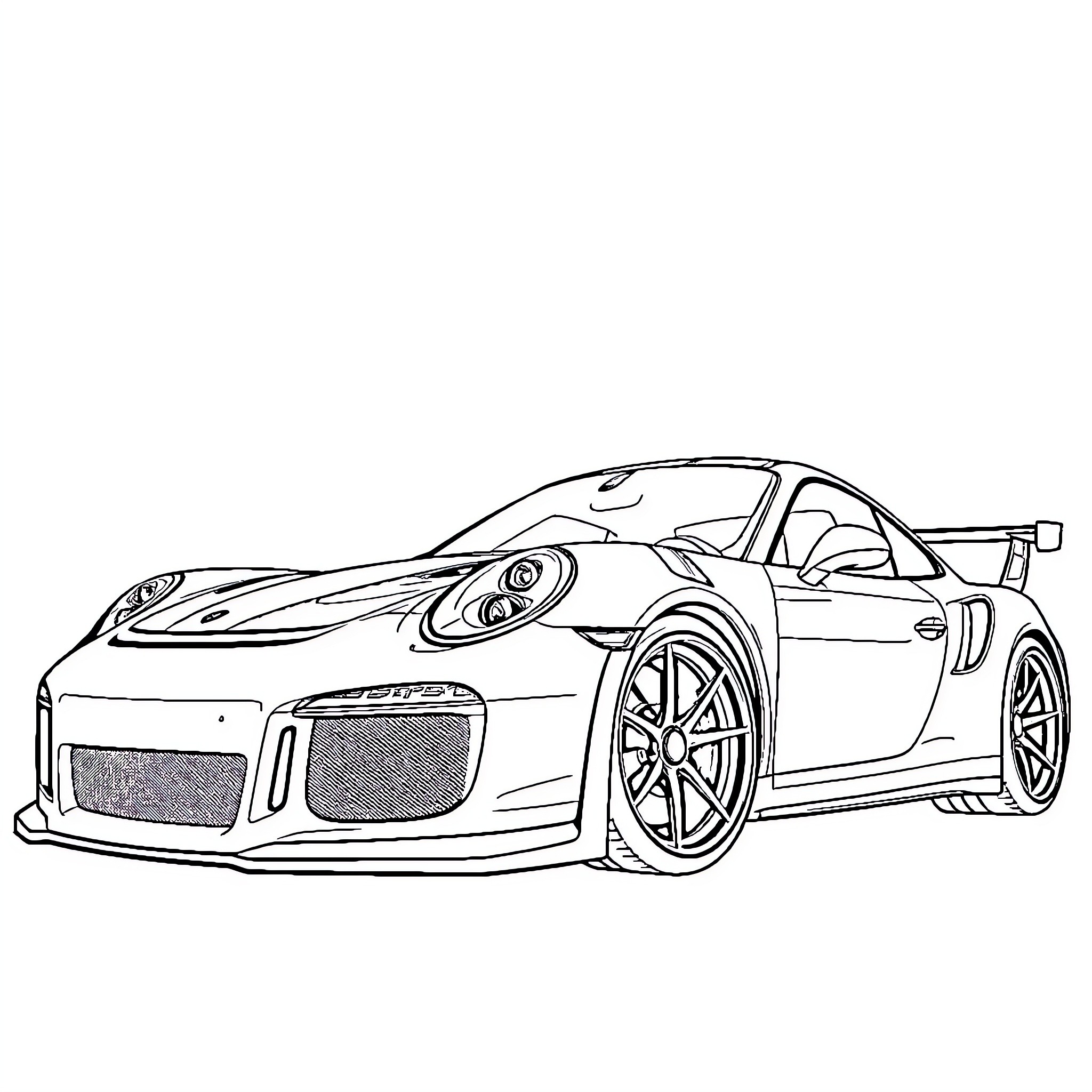Porsche sports car with aerodynamic design Coloring Page (free black-and-white line drawing printable PDF for all, from beginners to advanced learners, including children, teens, adults, and seniors)