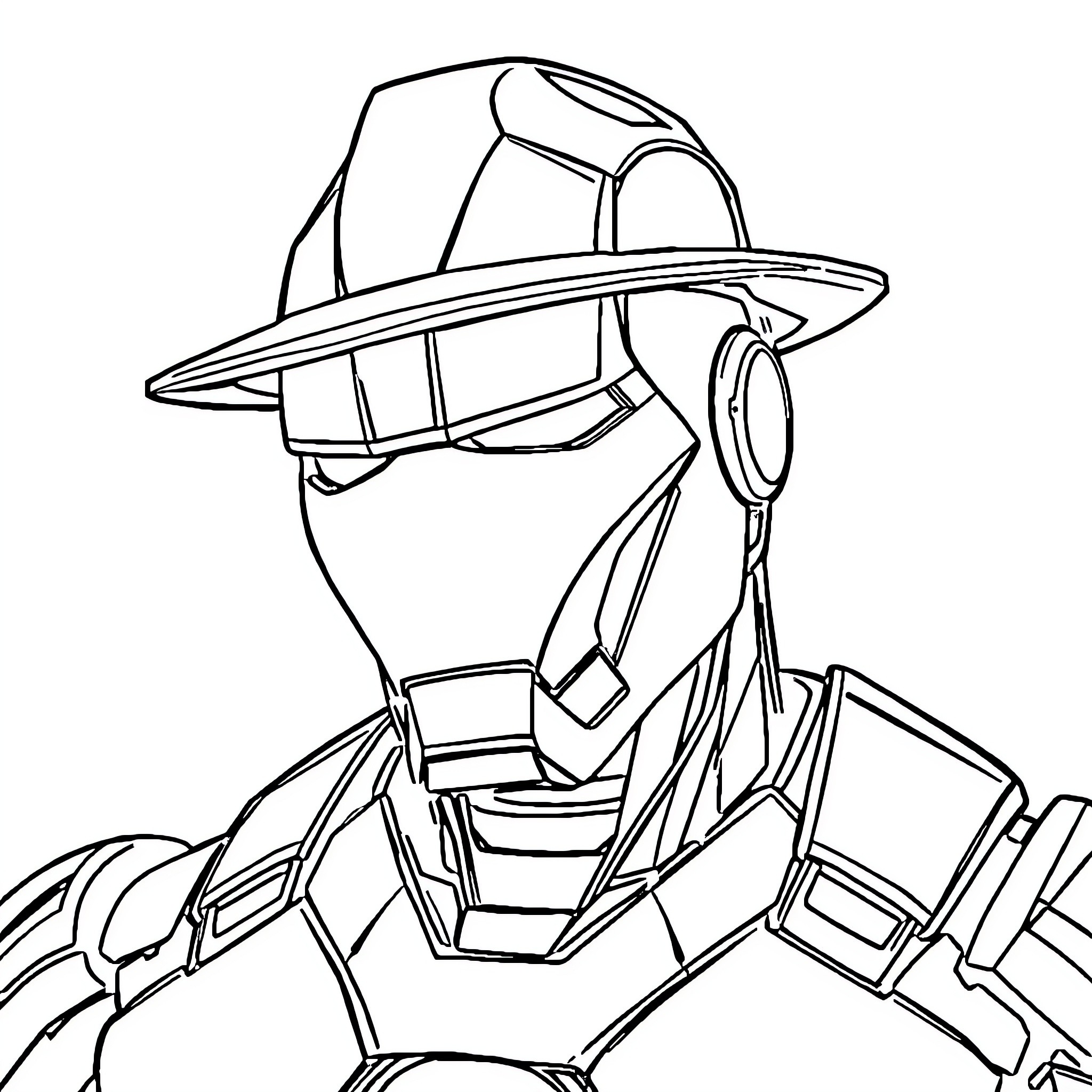 Iron Man in Heroic Pose Coloring Page (free black-and-white line drawing printable PDF for all, from beginners to advanced learners, including children, teens, adults, and seniors)