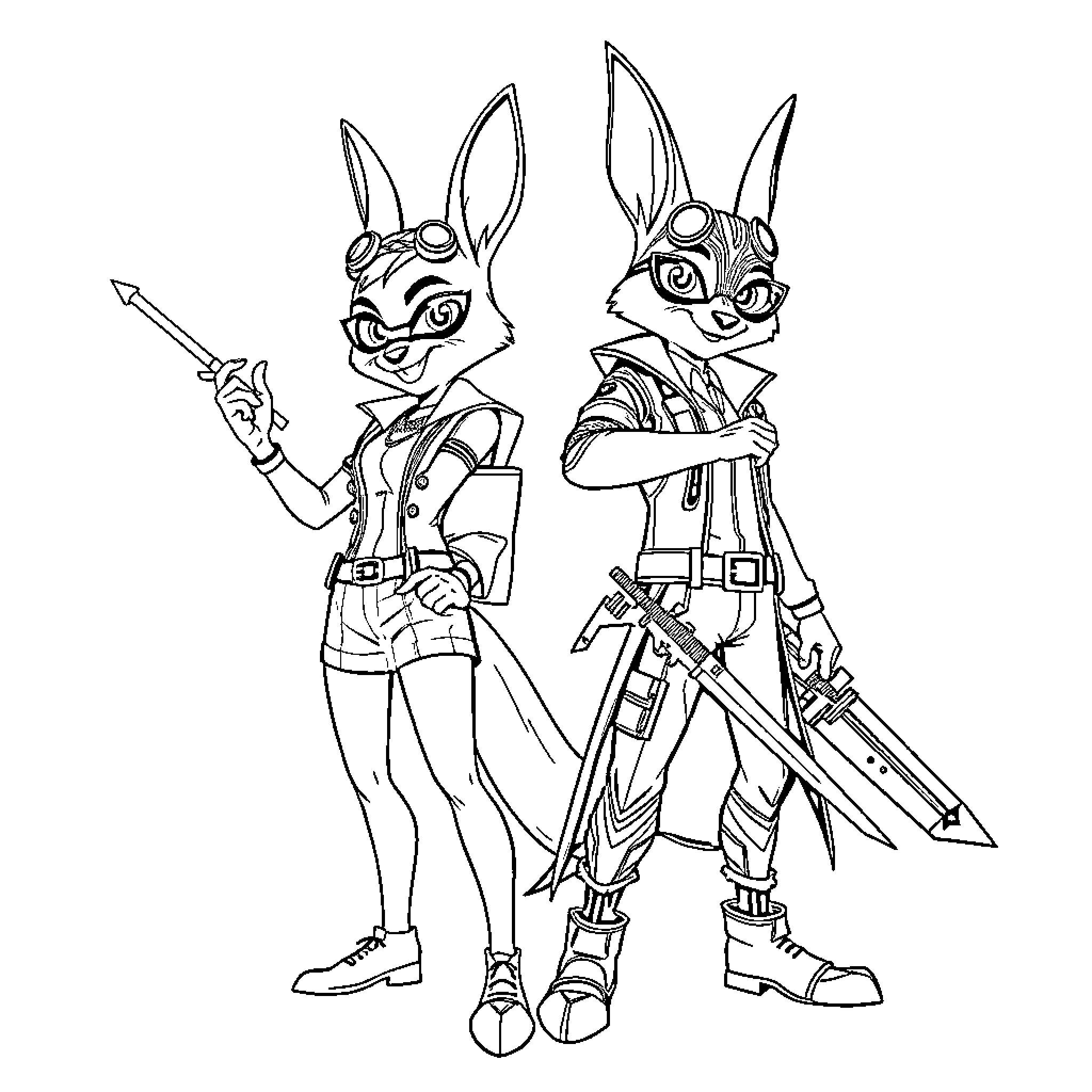 Zootopia - Rabbit agents in action gear Coloring Page (free black-and-white line drawing printable PDF for all, from beginners to advanced learners, including children, teens, adults, and seniors)