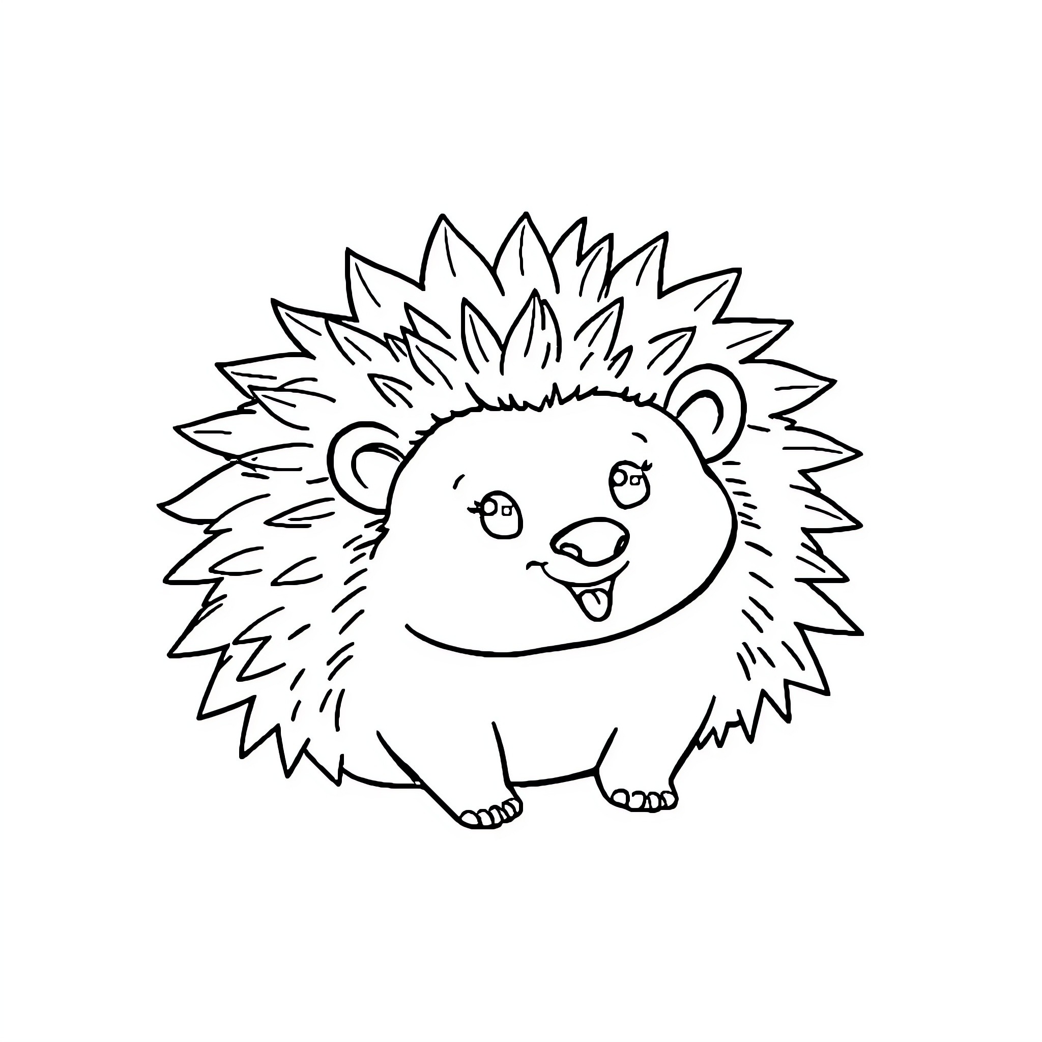 Hedgehog happily playing in the garden Coloring Page (free black-and-white line drawing printable PDF for all, from beginners to advanced learners, including children, teens, adults, and seniors)