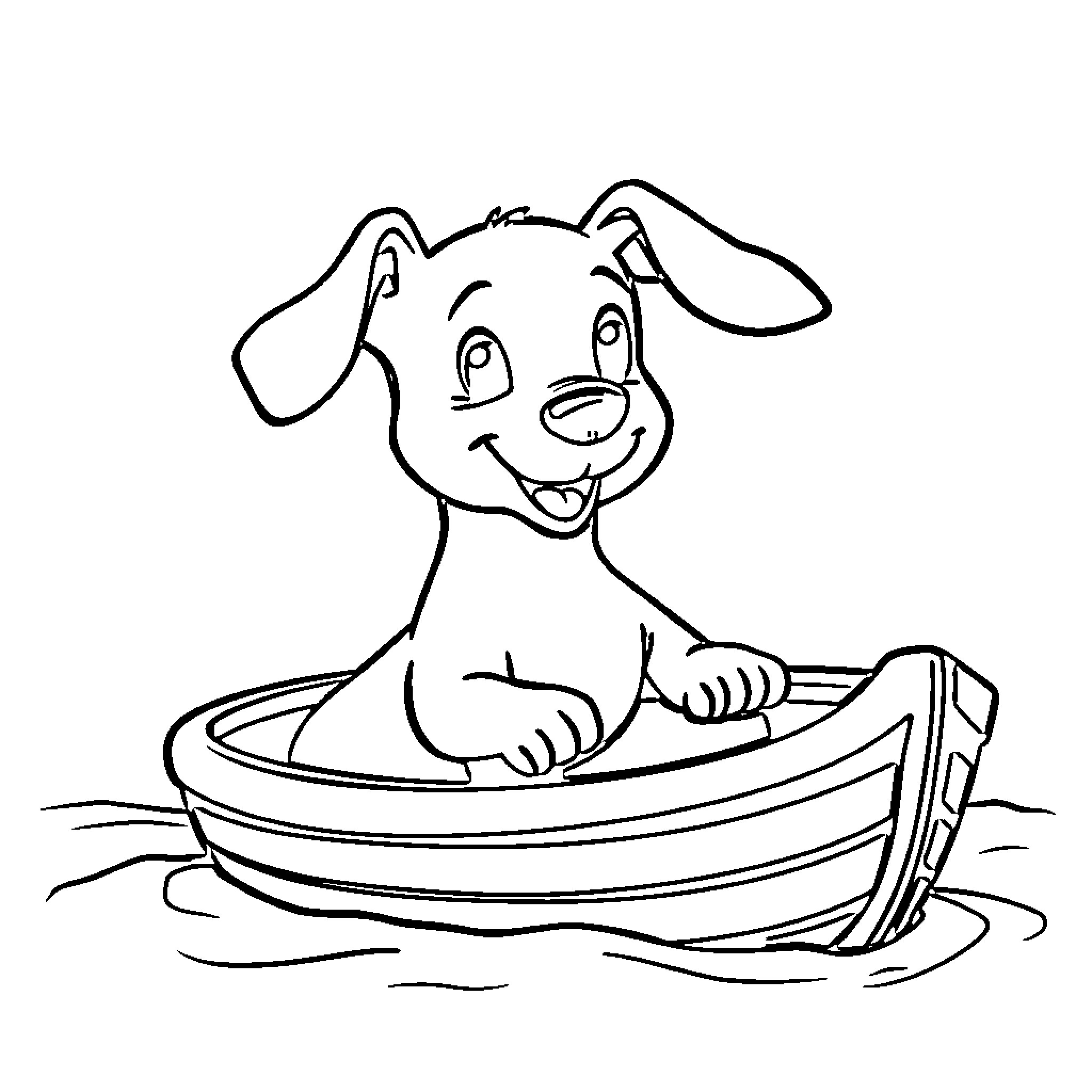 Sausage Dog enjoying a boat ride Coloring Page (free black-and-white line drawing printable PDF for all, from beginners to advanced learners, including children, teens, adults, and seniors)
