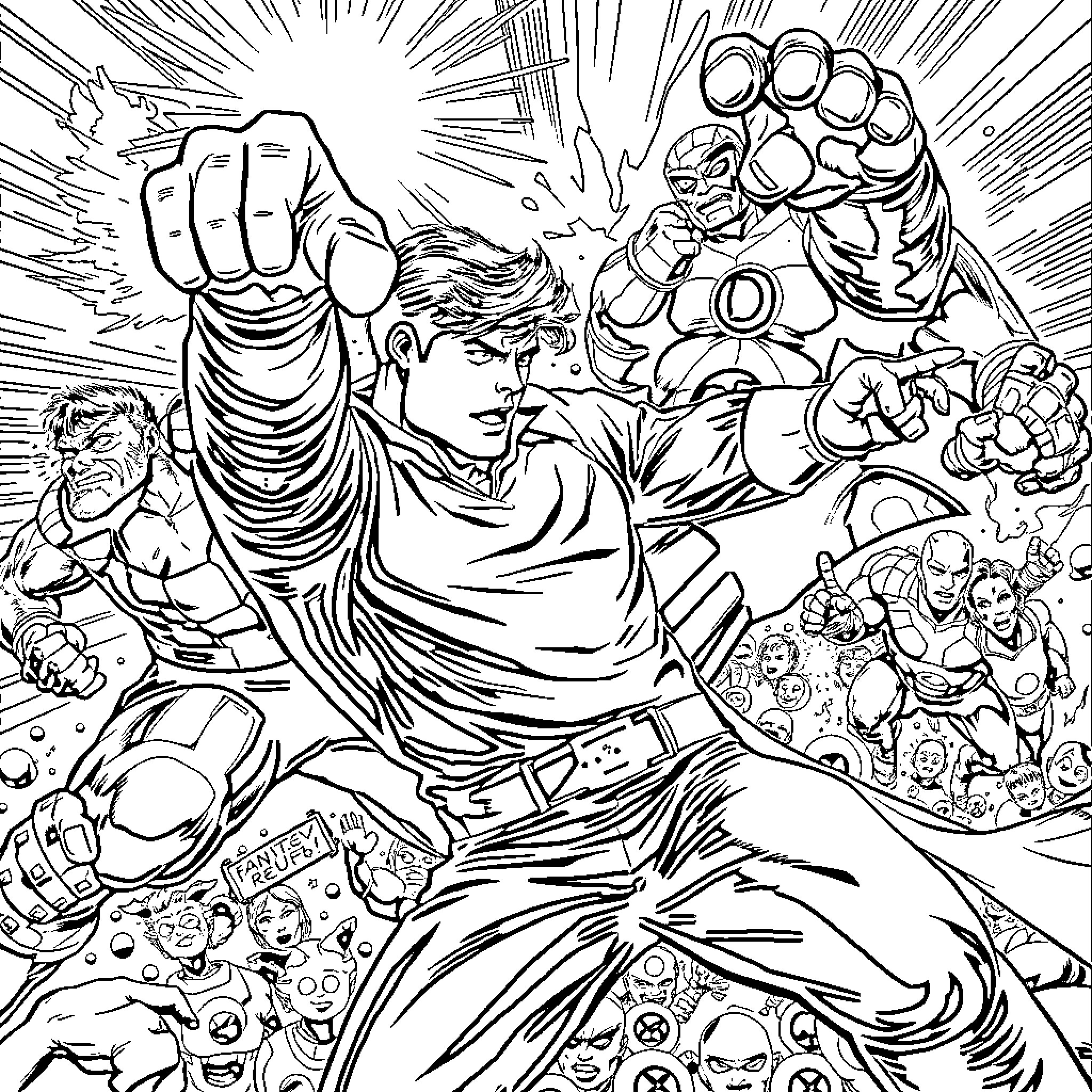 Terry's Heroic Clash with Formidable Foes Coloring Page (free black-and-white line drawing printable PDF for all, from beginners to advanced learners, including children, teens, adults, and seniors)