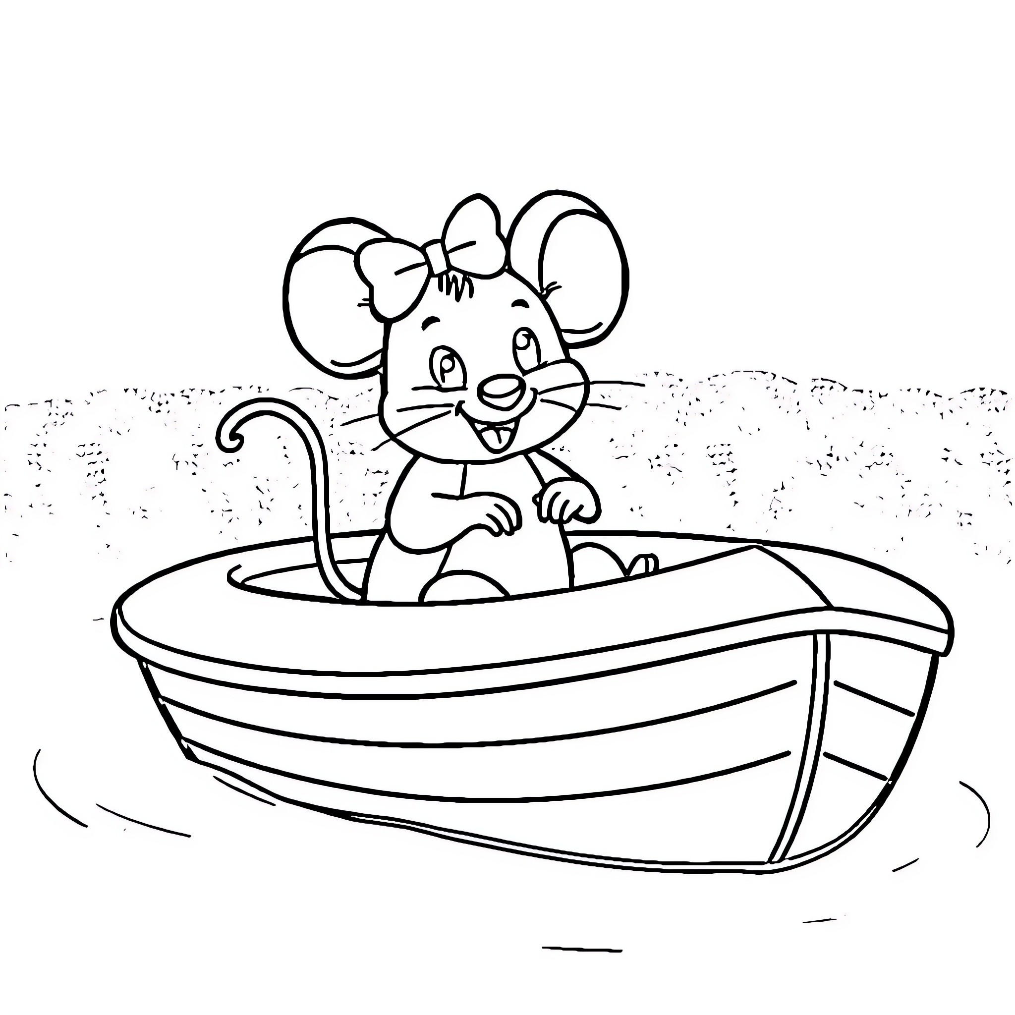 Mouse enjoying a boat ride Coloring Page (free black-and-white line drawing printable PDF for all, from beginners to advanced learners, including children, teens, adults, and seniors)