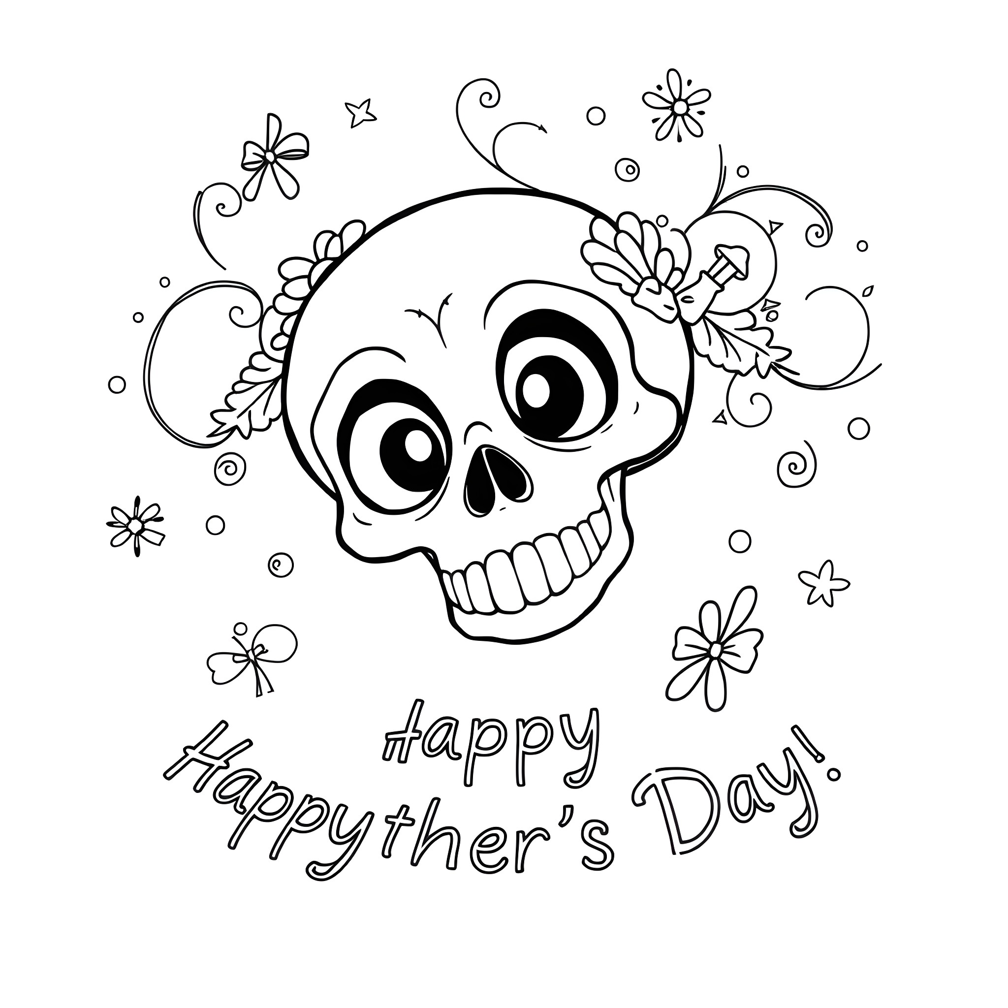 Duskull celebrating Happy Father's Day with flowers Coloring Page (free black-and-white line drawing printable PDF for all, from beginners to advanced learners, including children, teens, adults, and seniors)