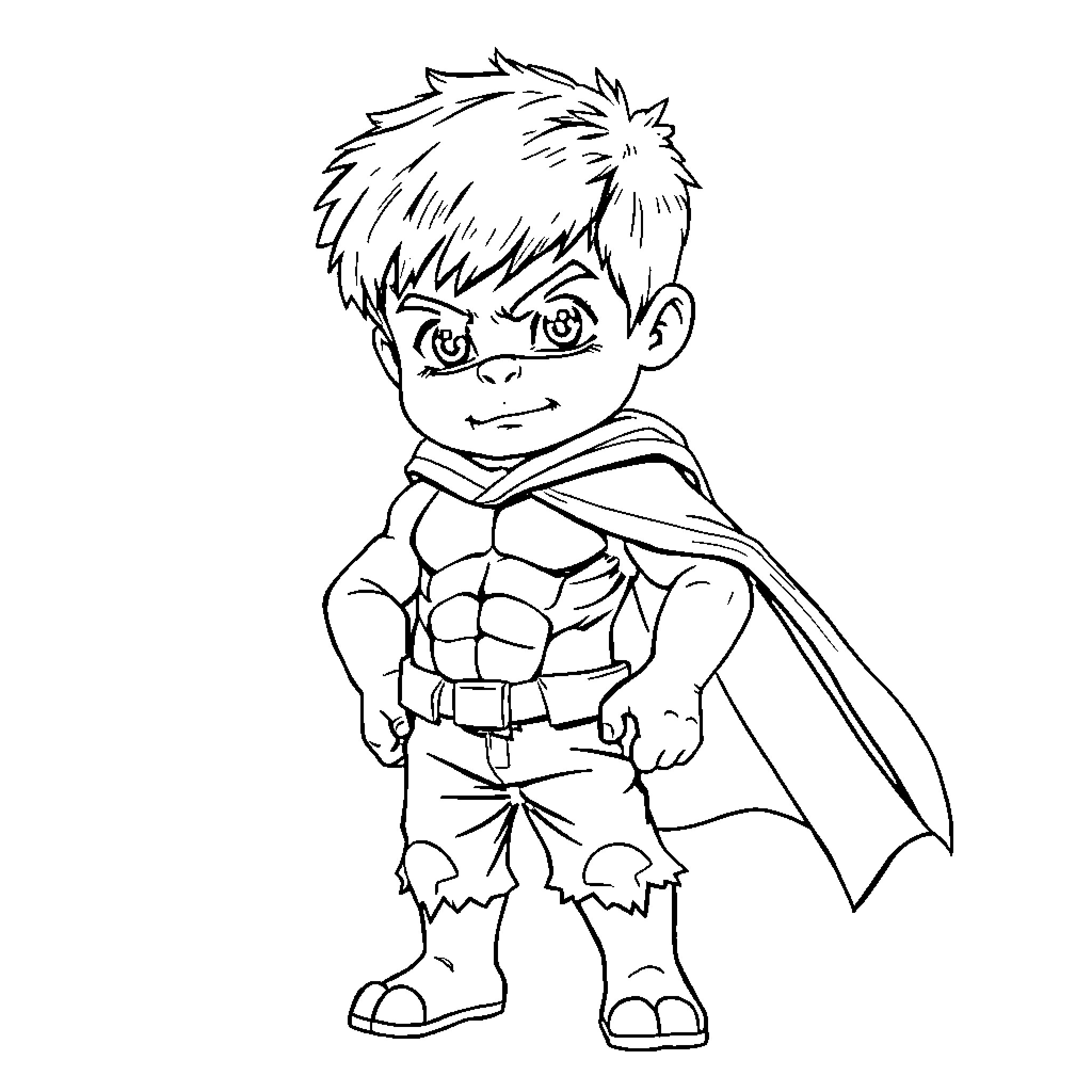 Hulk cartoon character in heroic pose Coloring Page (free black-and-white line drawing printable PDF for all, from beginners to advanced learners, including children, teens, adults, and seniors)