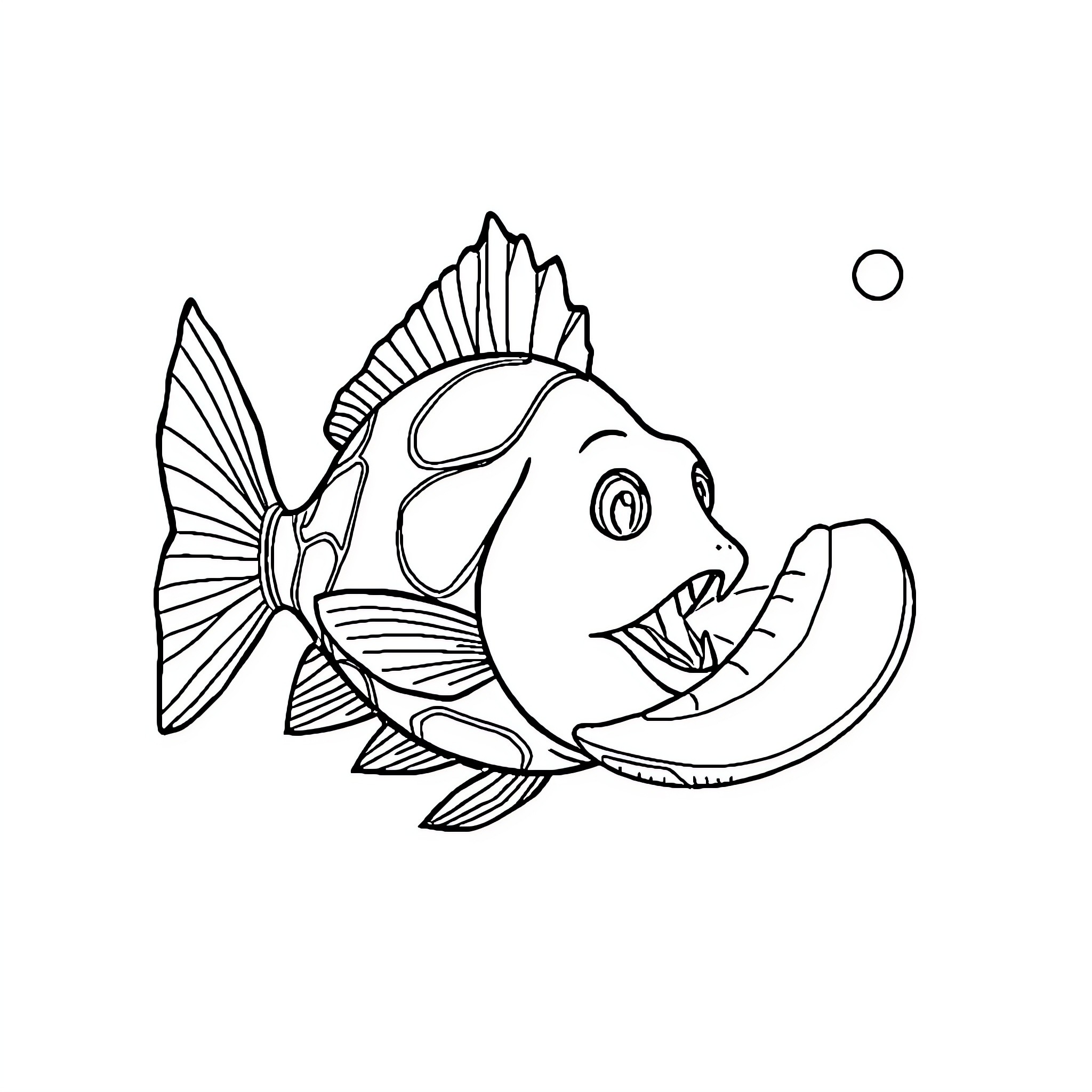 Poisson with an open mouth and curious expression Coloring Page (free black-and-white line drawing printable PDF for all, from beginners to advanced learners, including children, teens, adults, and seniors)