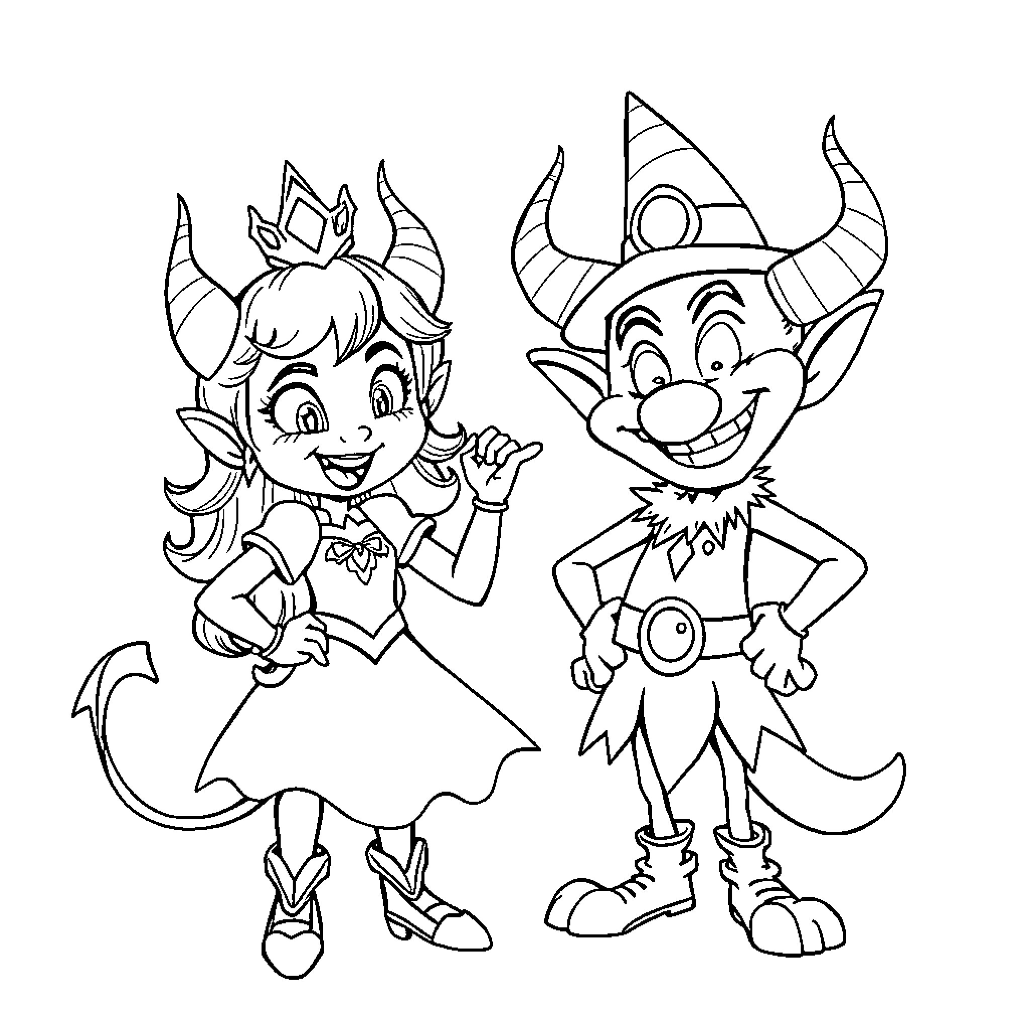 Charlie's Imaginative Adventure with Costumed Friend Coloring Page (free black-and-white line drawing printable PDF for all, from beginners to advanced learners, including children, teens, adults, and seniors)