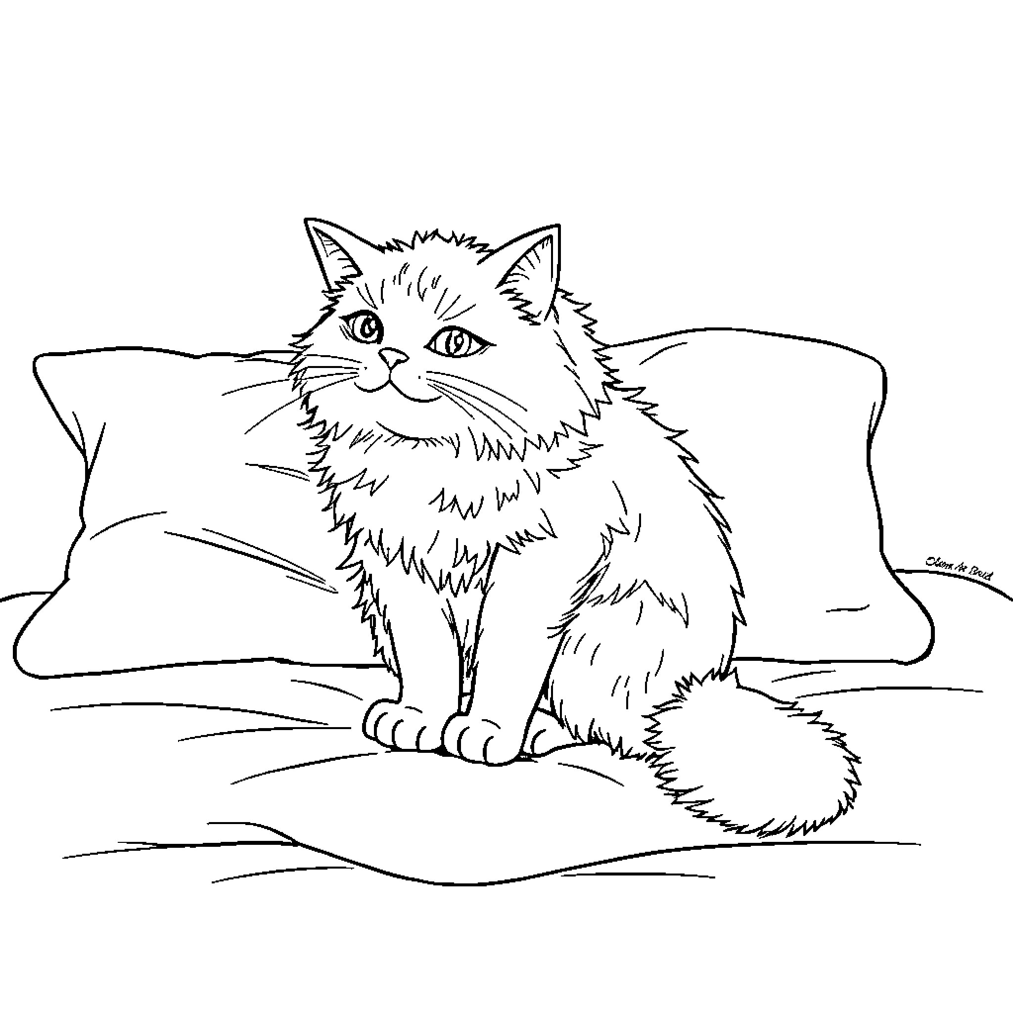 Cat lounging comfortably on couch Coloring Page (free black-and-white line drawing printable PDF for all, from beginners to advanced learners, including children, teens, adults, and seniors)