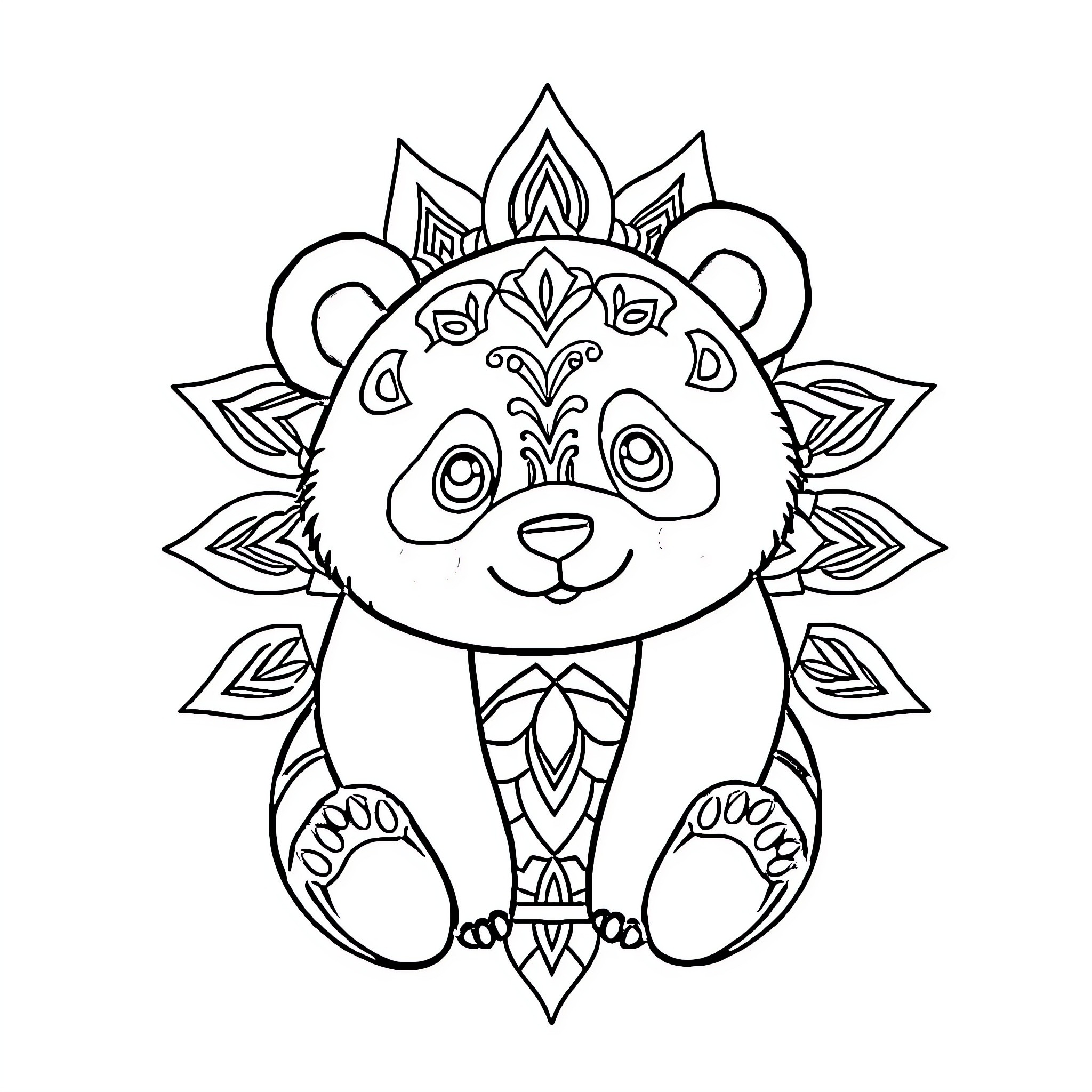 Panda with intricate mandala-inspired design Coloring Page (free black-and-white line drawing printable PDF for all, from beginners to advanced learners, including children, teens, adults, and seniors)