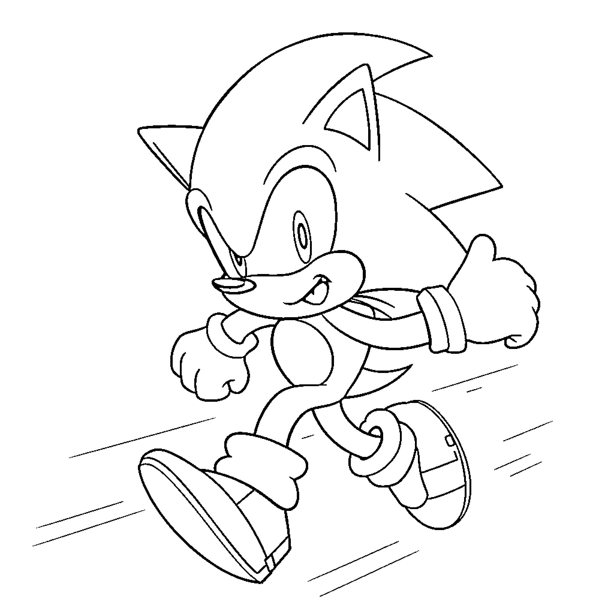 Sonic rushing swiftly through the scene Coloring Page (free black-and-white line drawing printable PDF for all, from beginners to advanced learners, including children, teens, adults, and seniors)