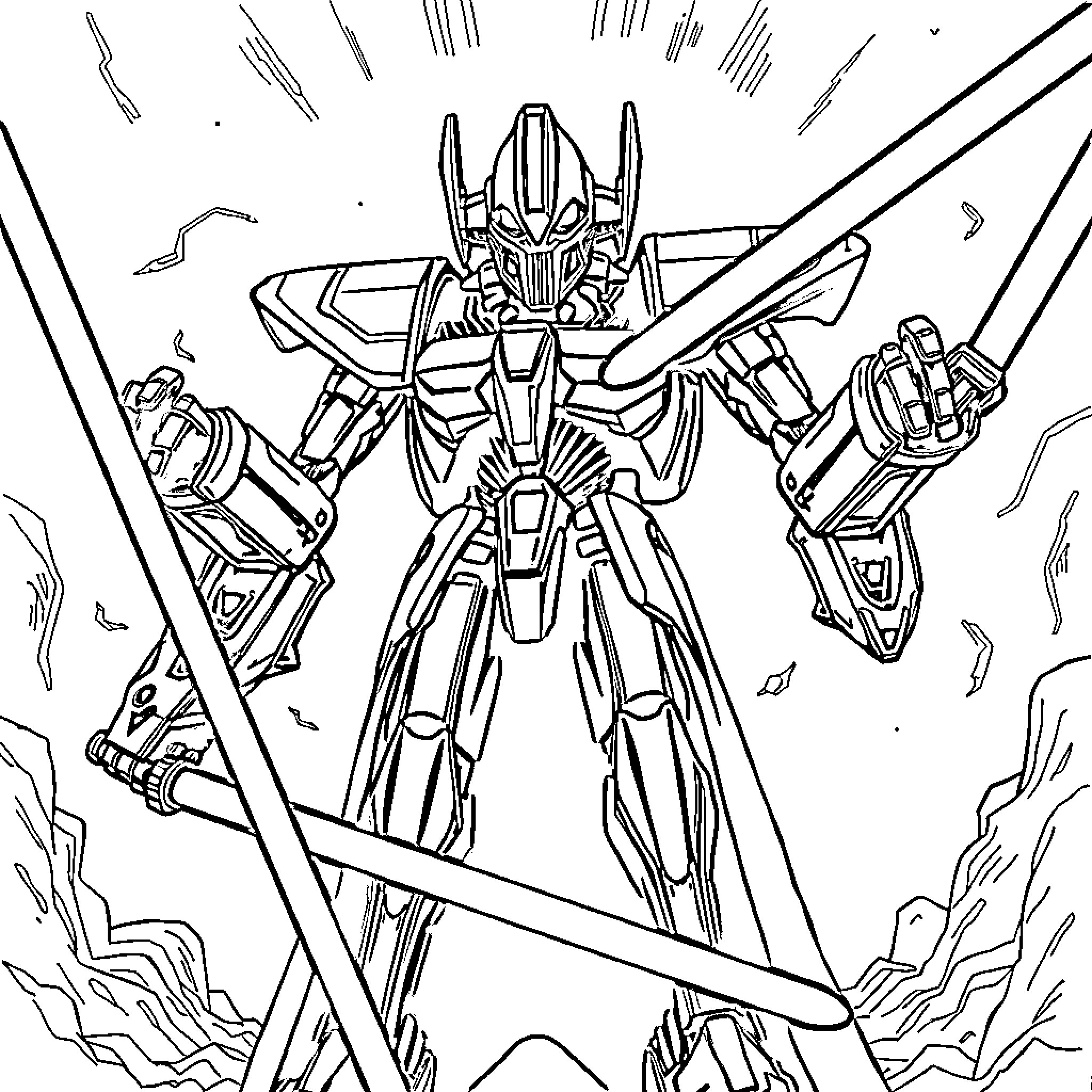 General Grievous in Fierce Combat Stance Coloring Page (free black-and-white line drawing printable PDF for all, from beginners to advanced learners, including children, teens, adults, and seniors)