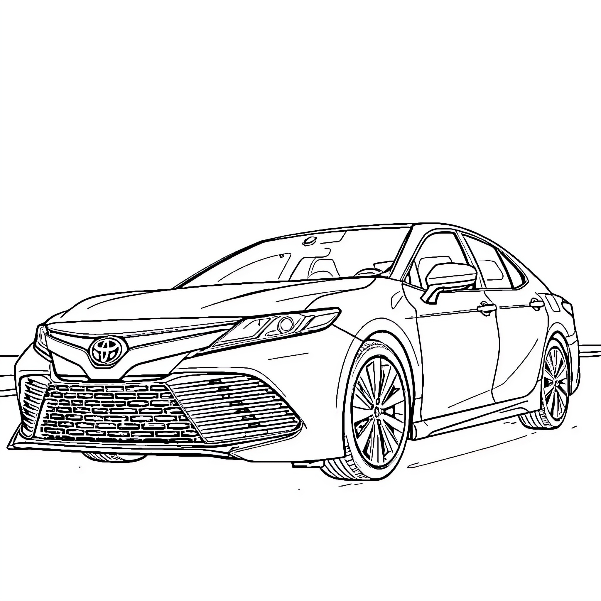 Toyota modern sedan car in stylish design Coloring Page (free black-and-white line drawing printable PDF for all, from beginners to advanced learners, including children, teens, adults, and seniors)