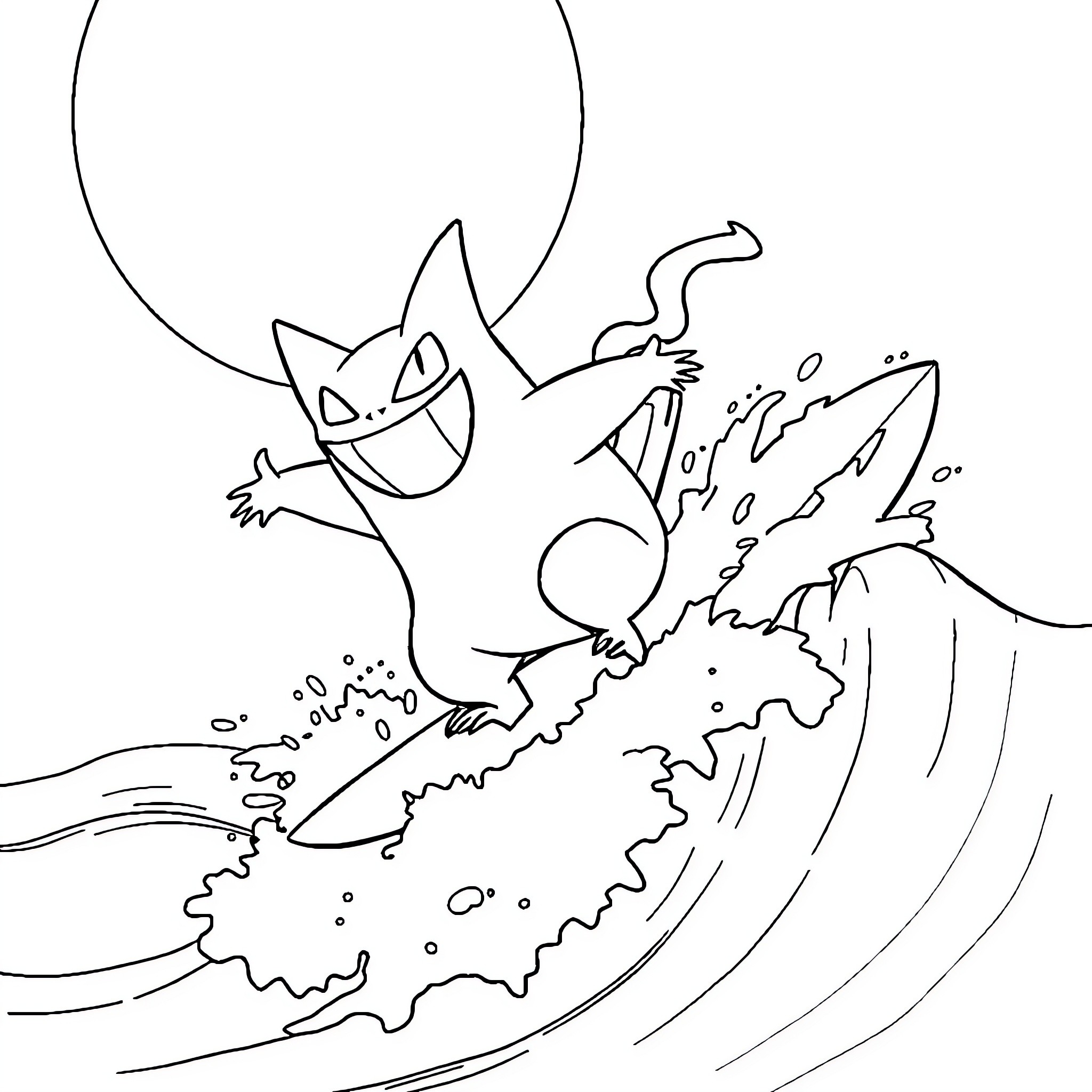 Gengar mischievously attacking with ghostly energy Coloring Page (free black-and-white line drawing printable PDF for all, from beginners to advanced learners, including children, teens, adults, and seniors)