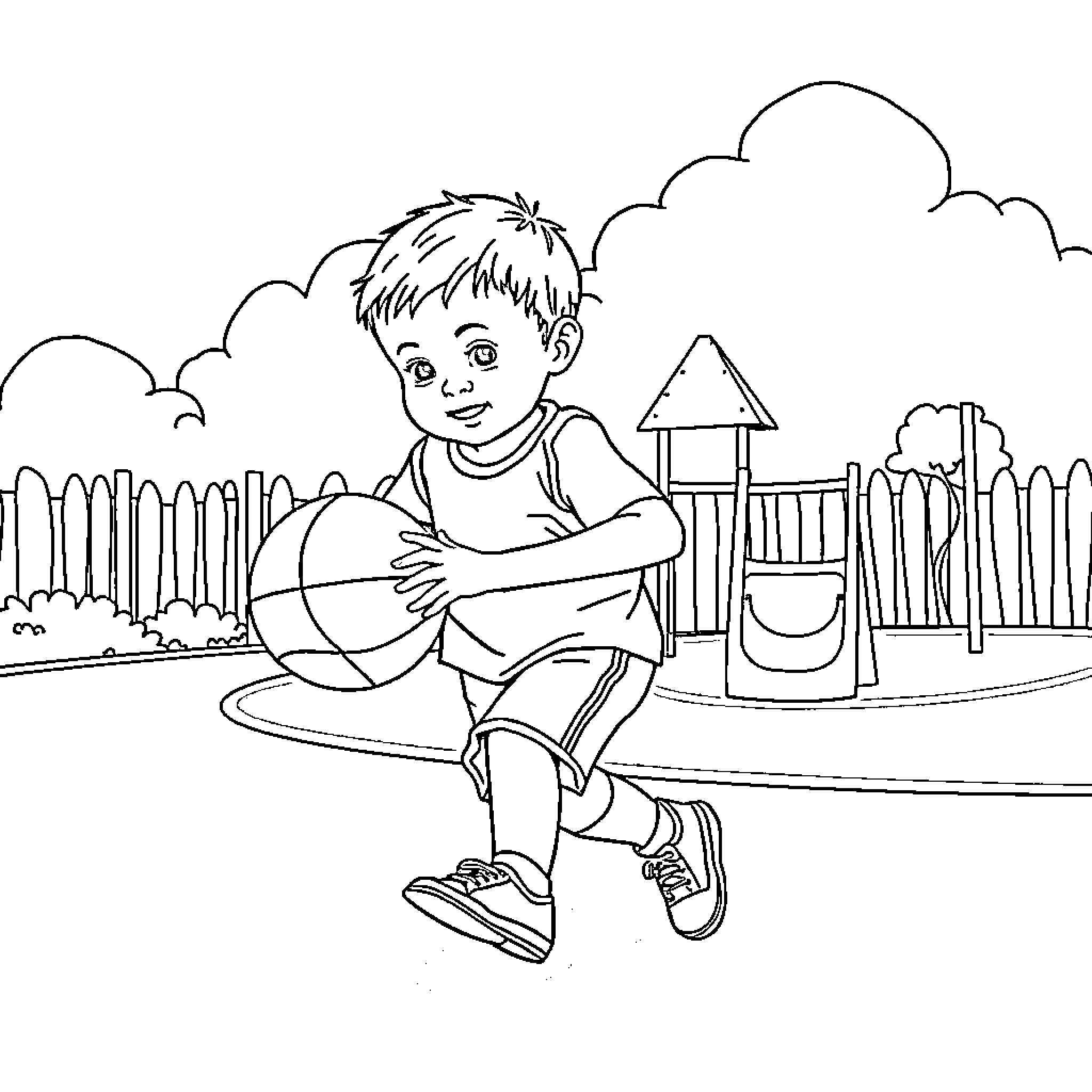 Toddler enjoying playtime at the park Coloring Page (free black-and-white line drawing printable PDF for all, from beginners to advanced learners, including children, teens, adults, and seniors)